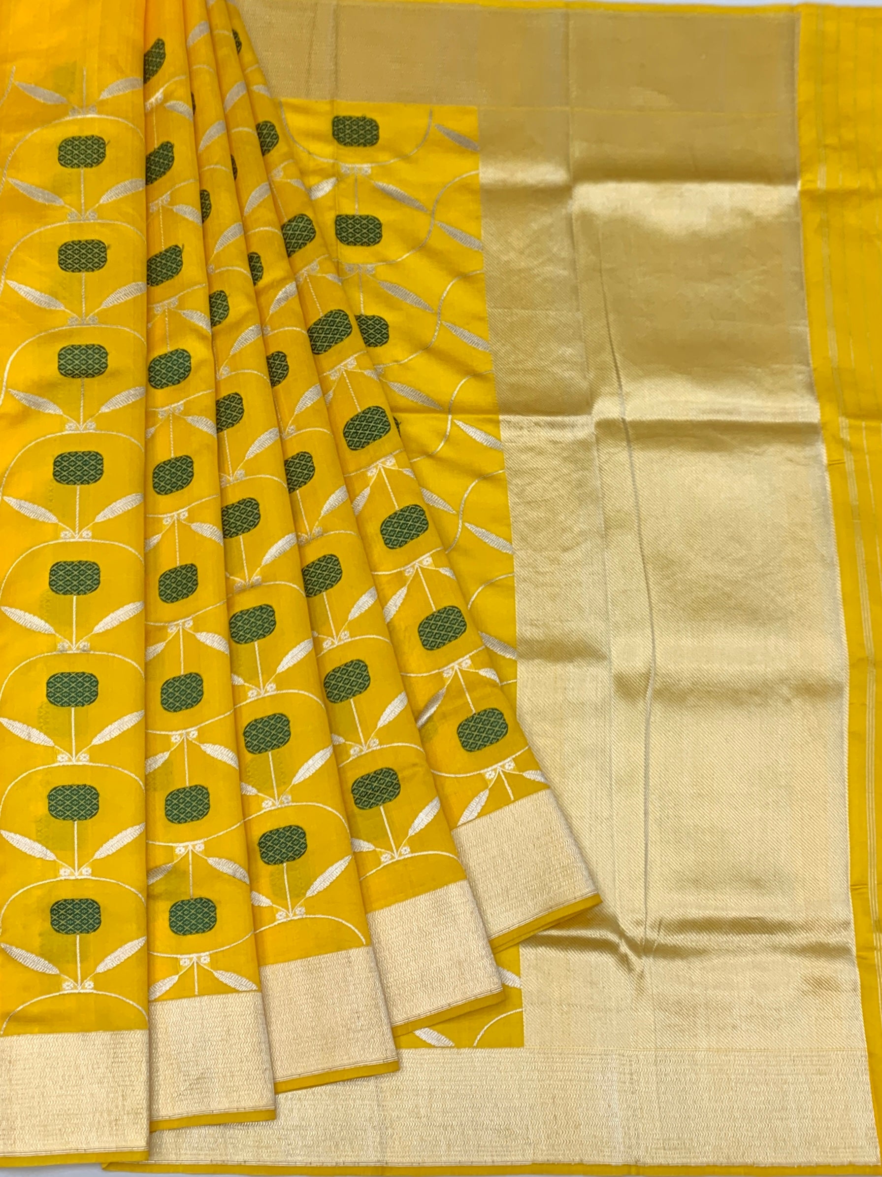 Radiant Yellow Chanderi Silk Saree with Elegant Floral Butis