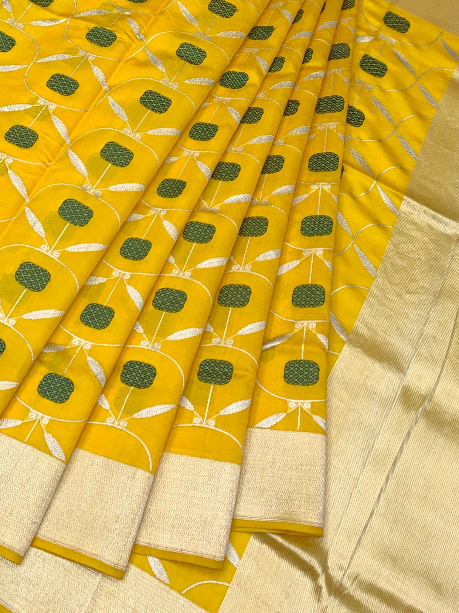 Radiant Yellow Chanderi Silk Saree with Elegant Floral Butis