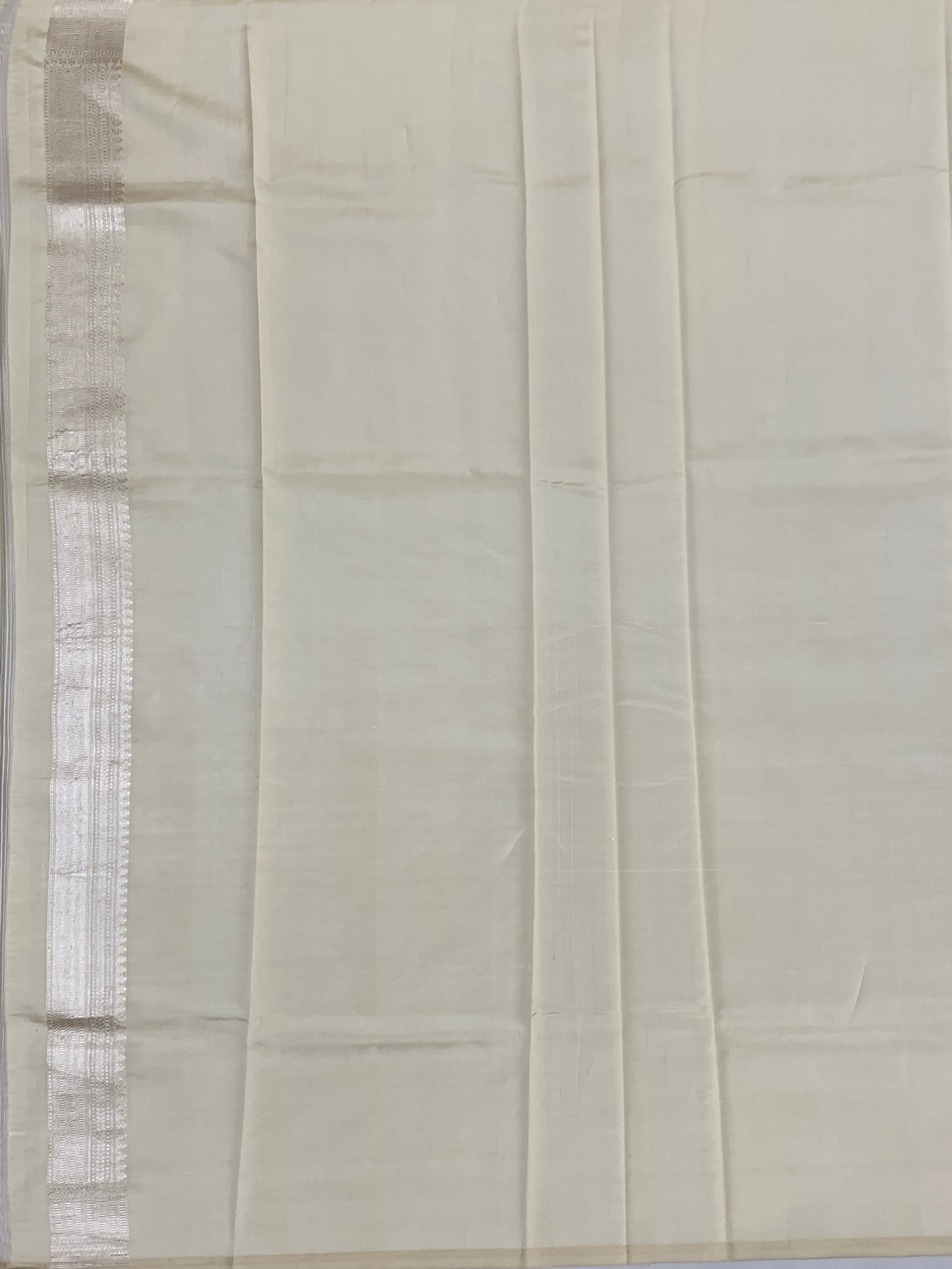 Cream Chanderi Silk Saree with Pastel Chevron Accents