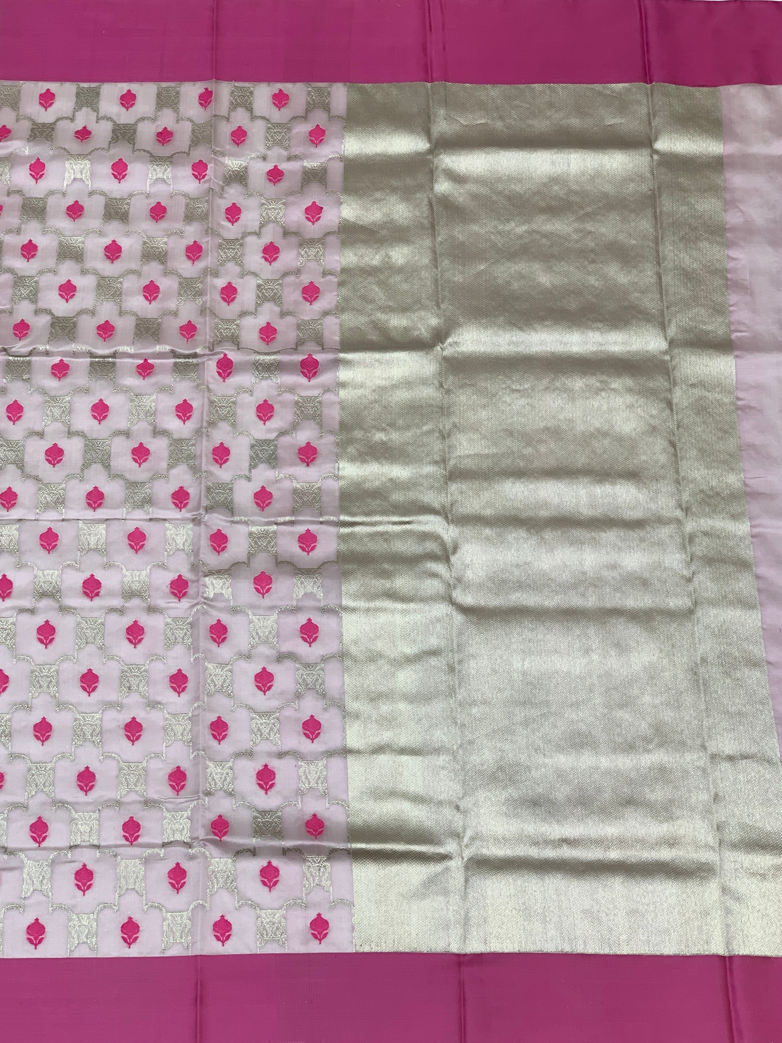 Handwoven Chanderi Silk Saree in Soft Blush and Magenta