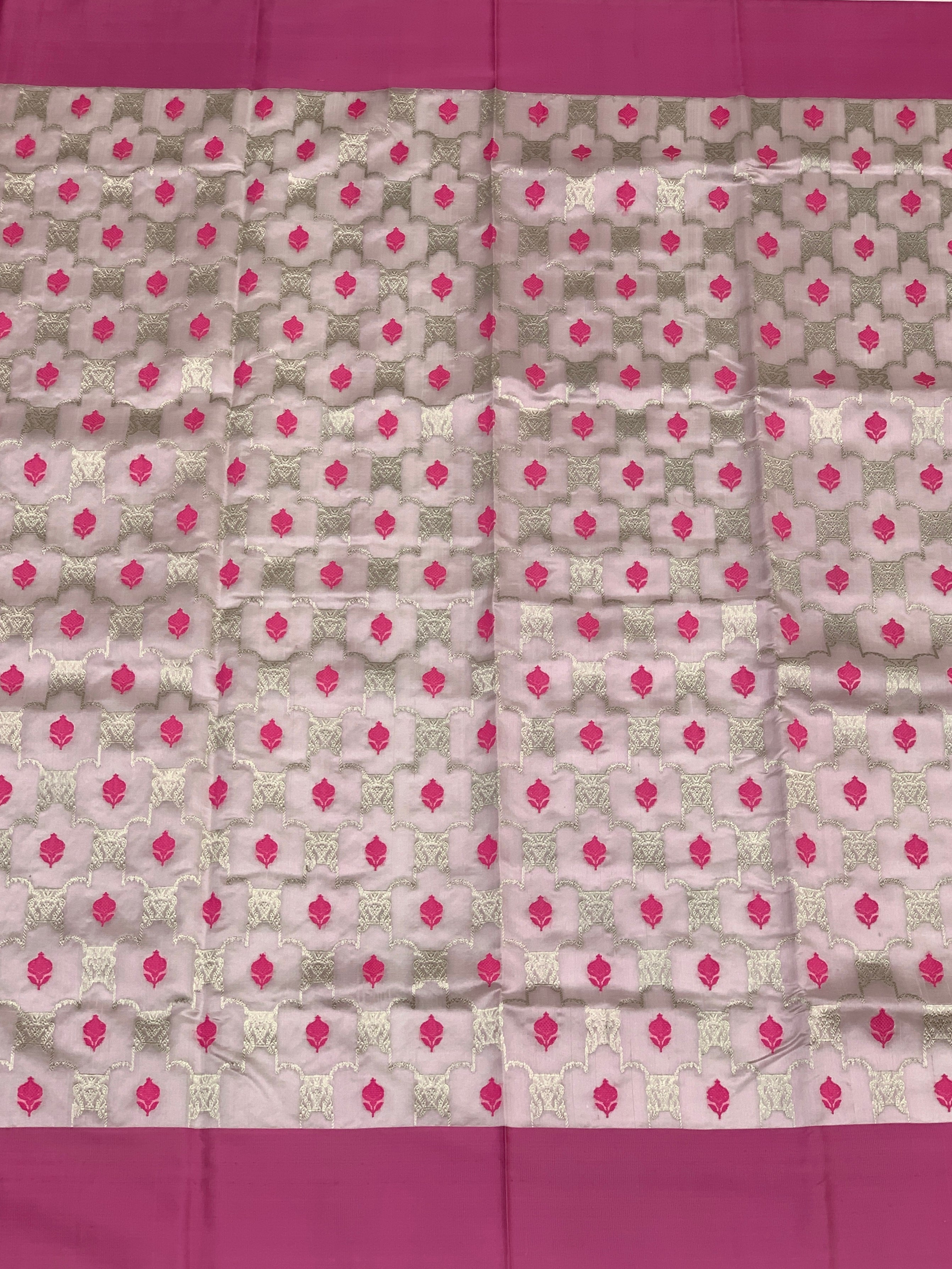 Handwoven Chanderi Silk Saree in Soft Blush and Magenta