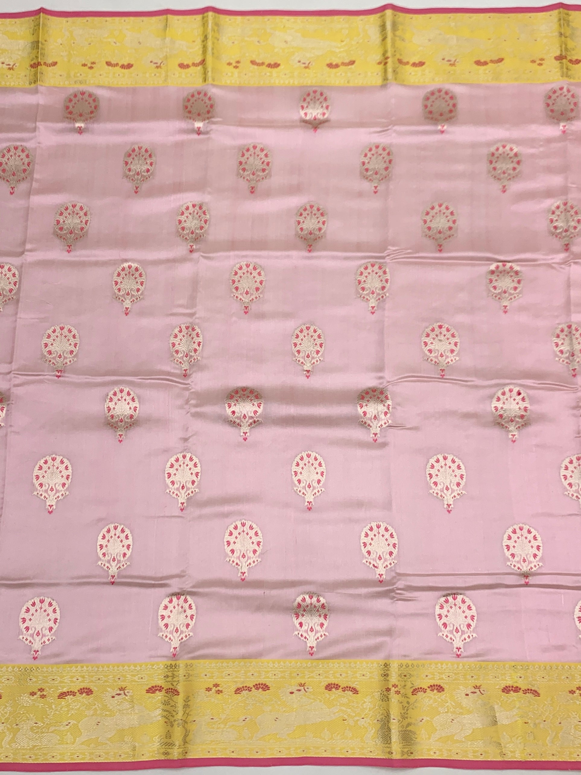 Elegant Chanderi Silk Saree in Pastel Pink & Canary Yellow
