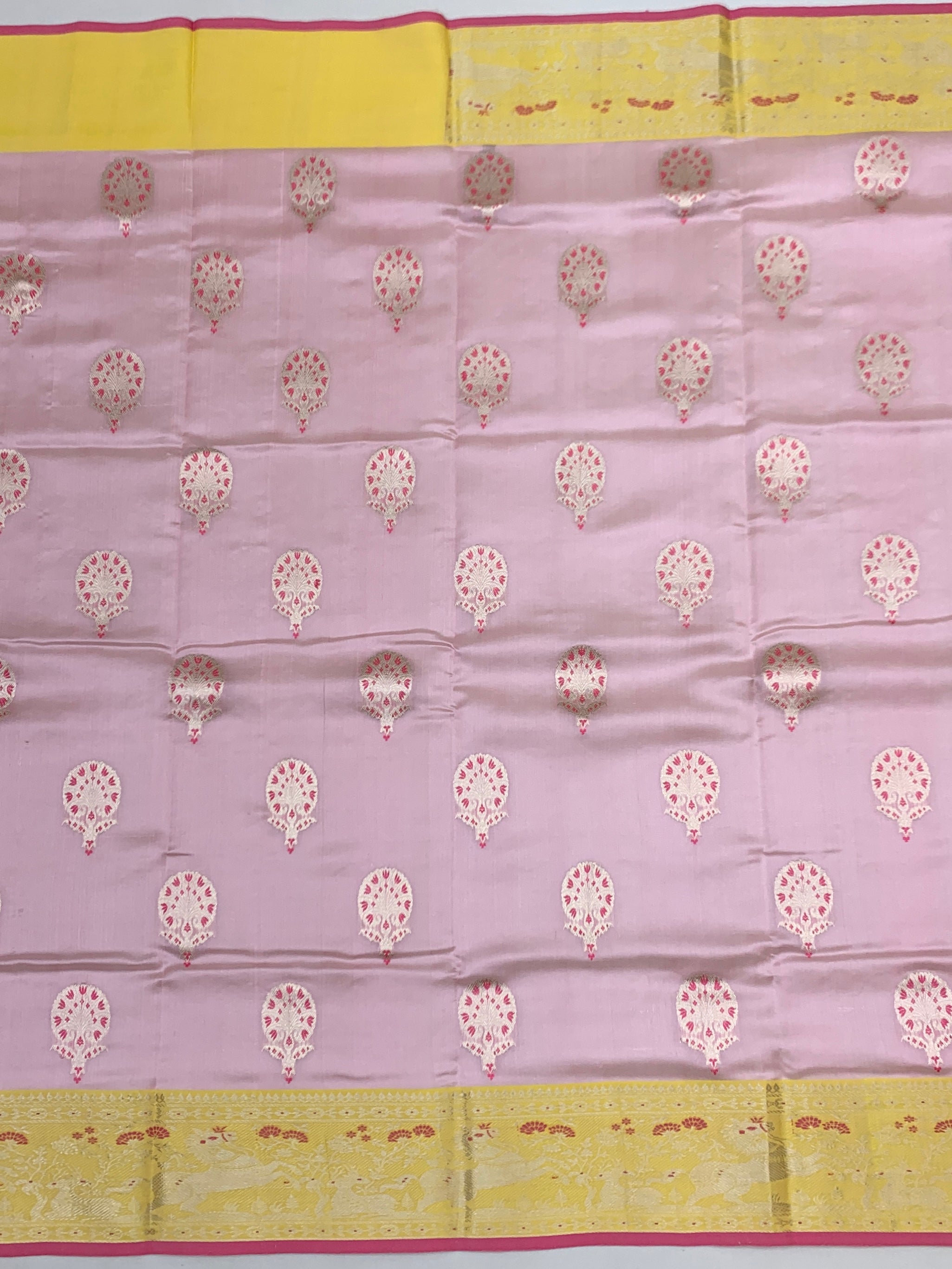 Elegant Chanderi Silk Saree in Pastel Pink & Canary Yellow