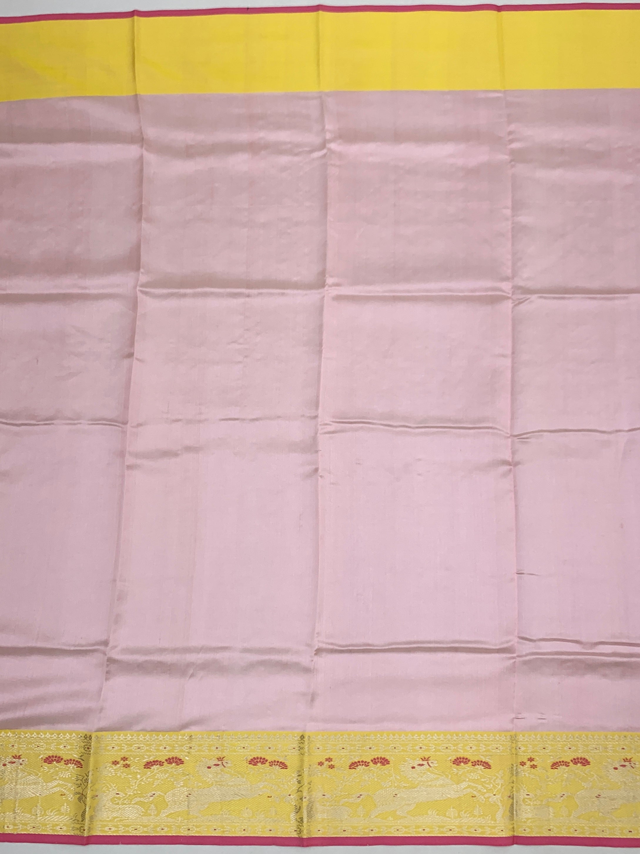 Elegant Chanderi Silk Saree in Pastel Pink & Canary Yellow