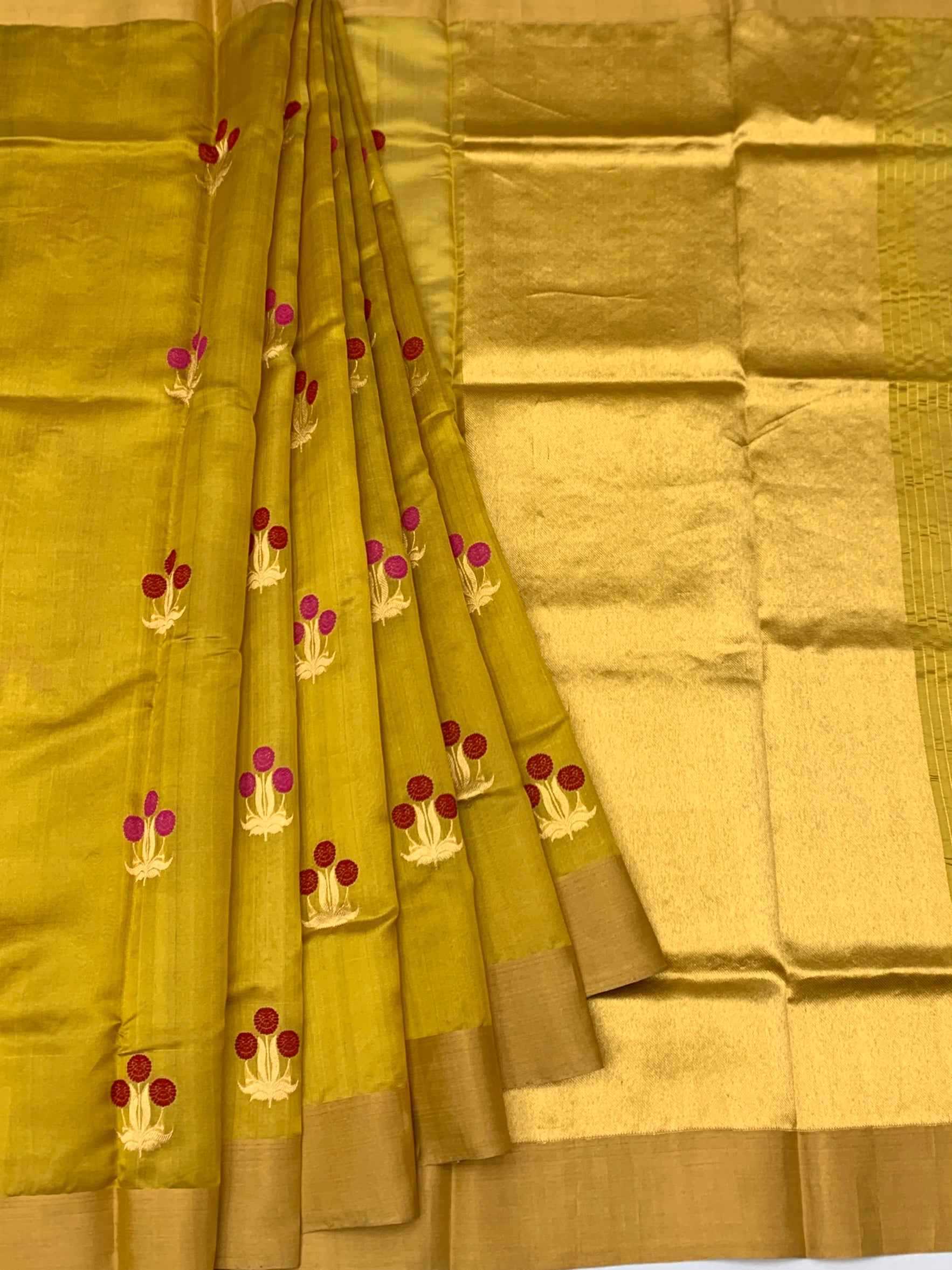 Mustard Chanderi Silk Saree with Floral Butas