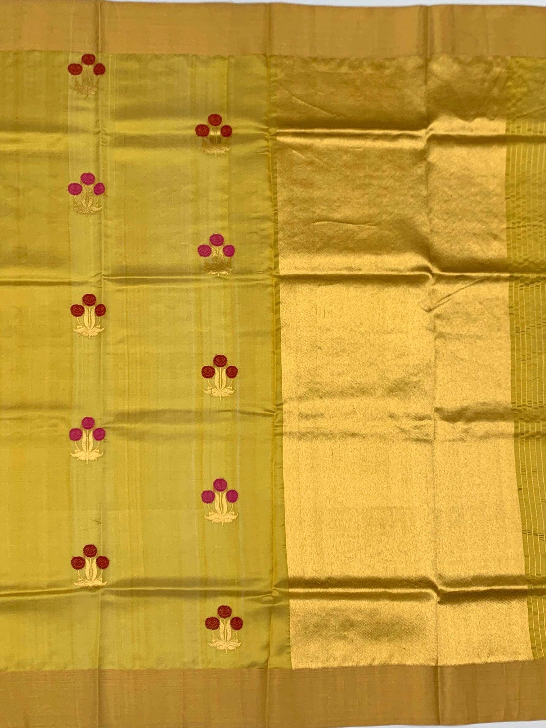 Mustard Chanderi Silk Saree with Floral Butas