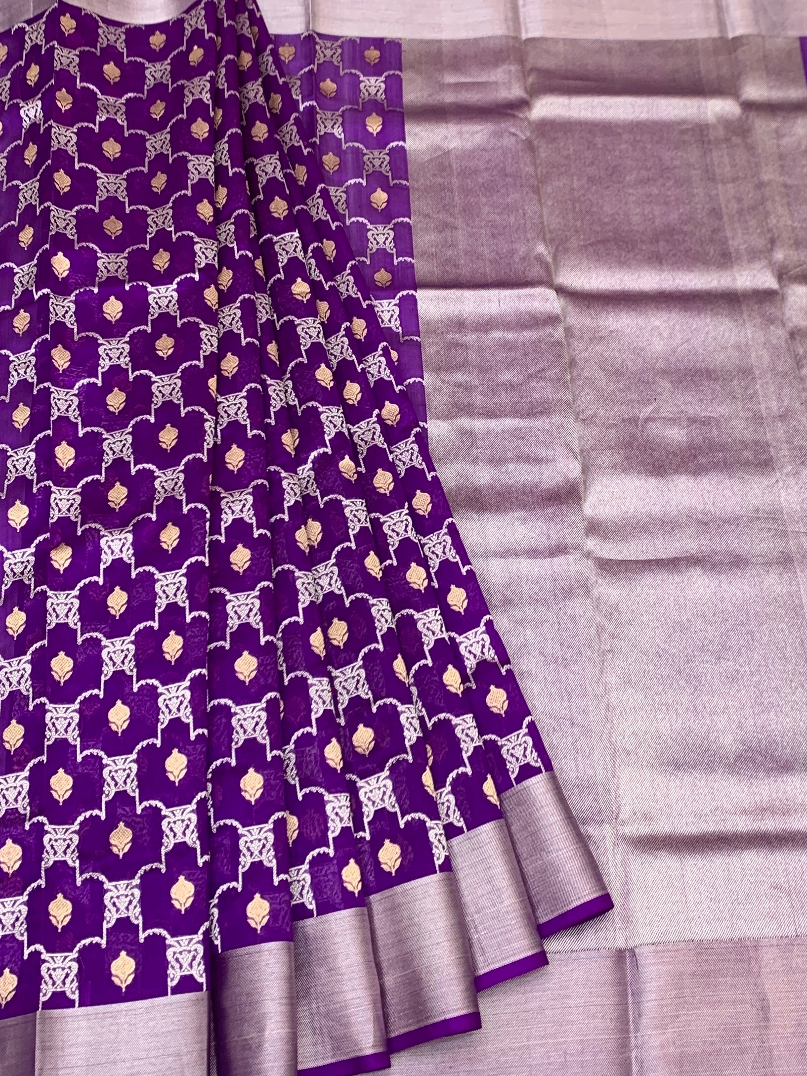 Royal Purple Chanderi Silk Saree with Geometric Butti