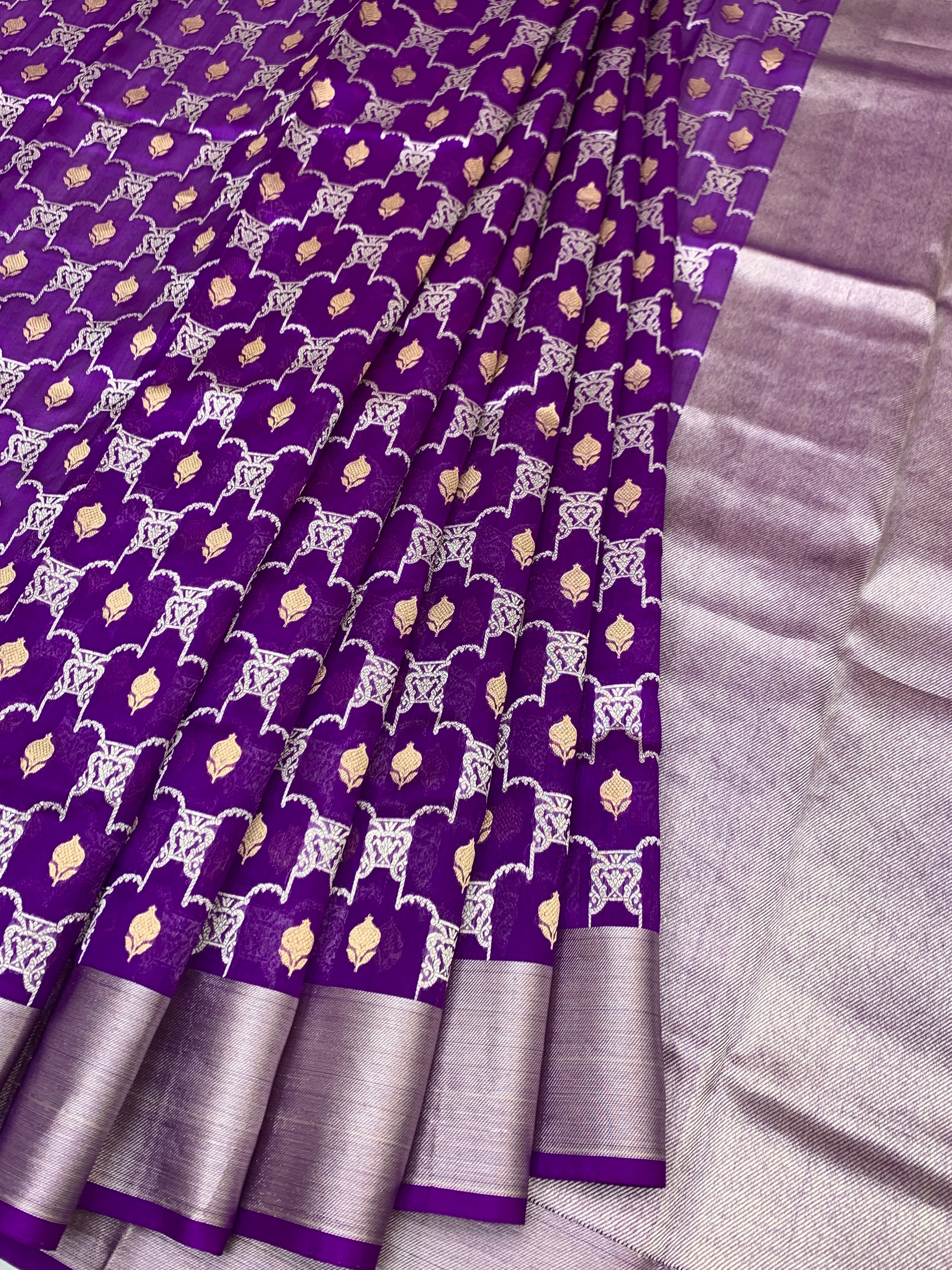 Royal Purple Chanderi Silk Saree with Geometric Butti