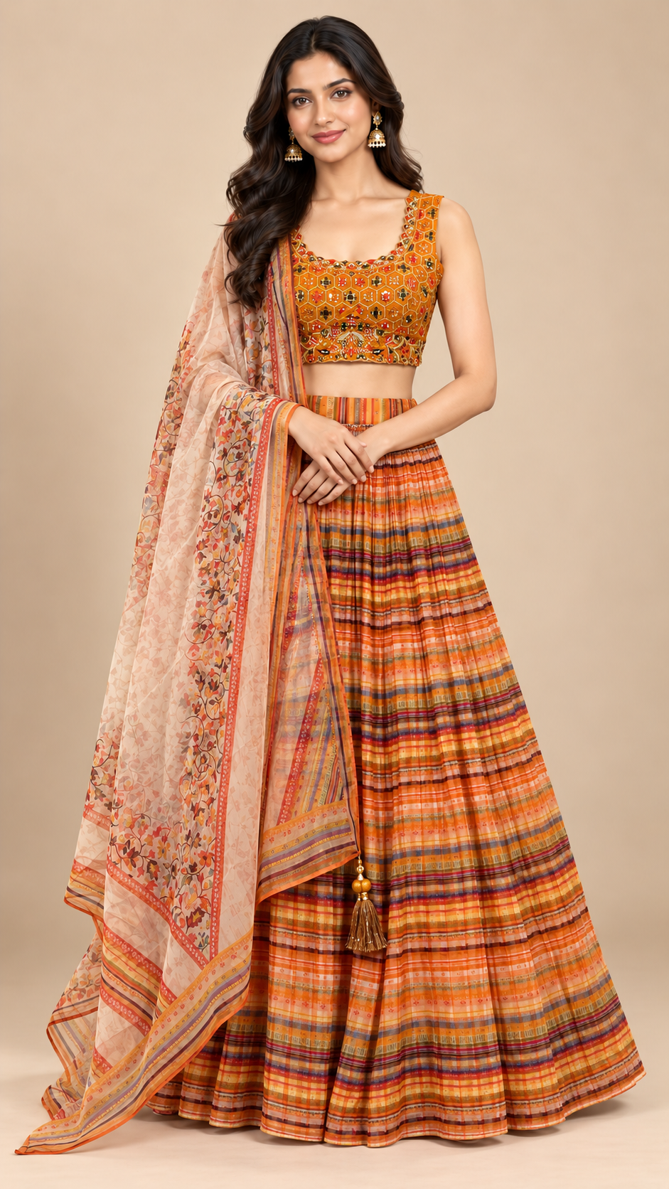 Sunset Orange Organza Lehenga Set