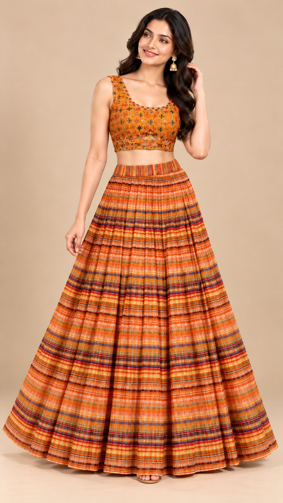 Sunset Orange Organza Lehenga Set