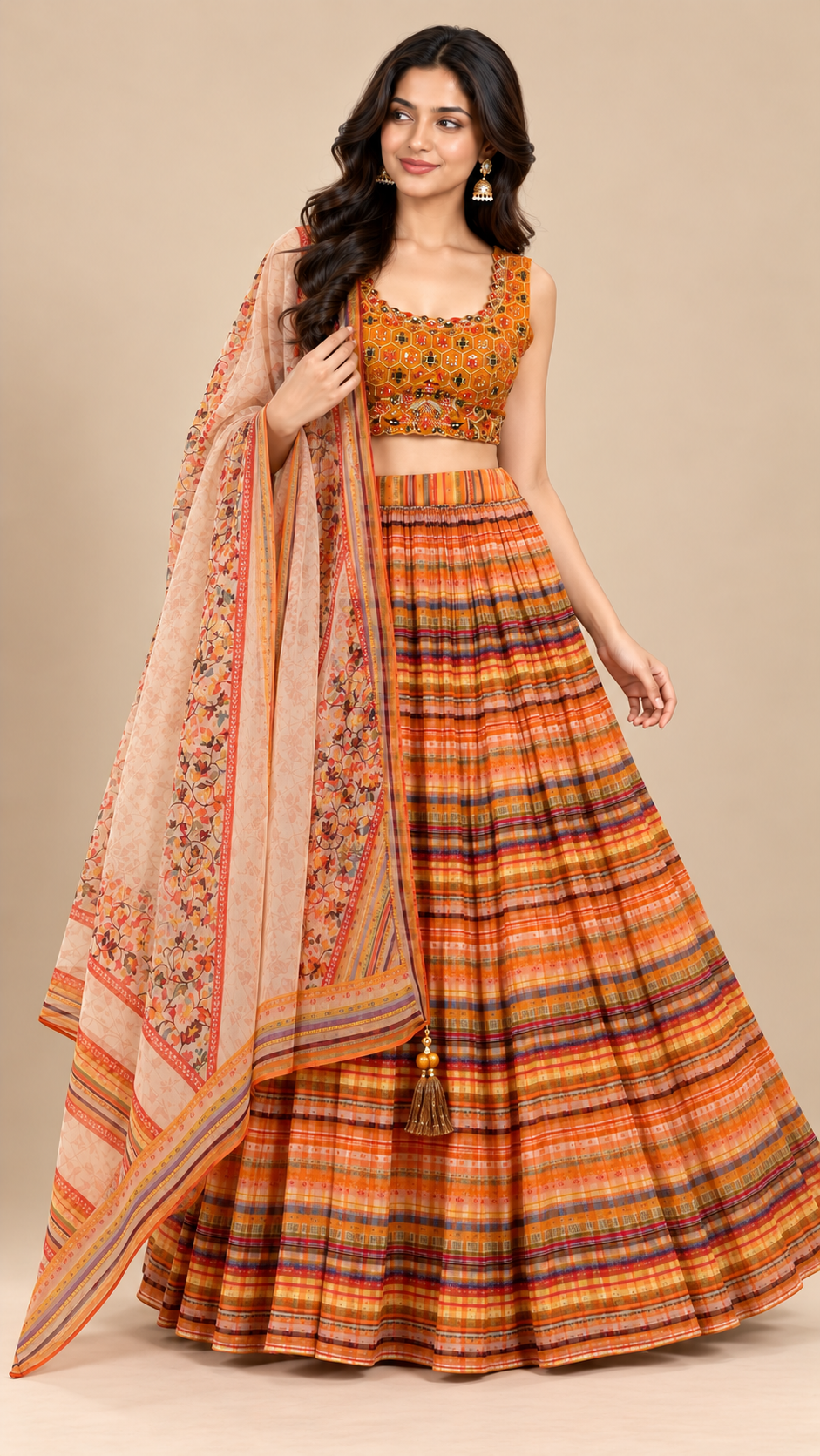 Sunset Orange Organza Lehenga Set
