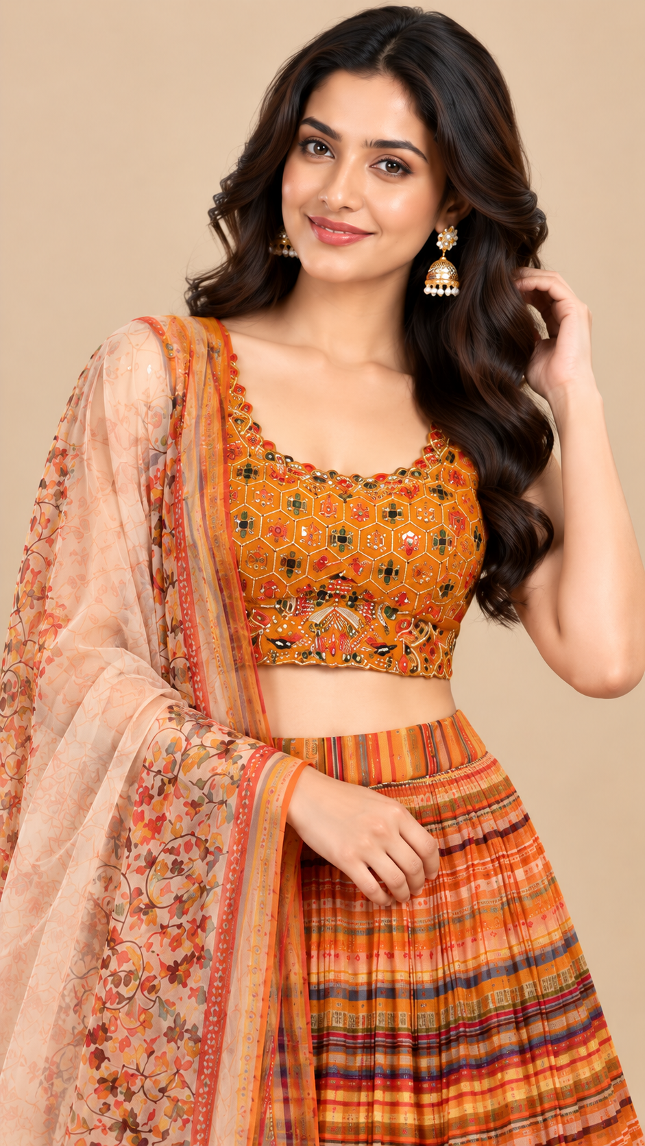 Sunset Orange Organza Lehenga Set