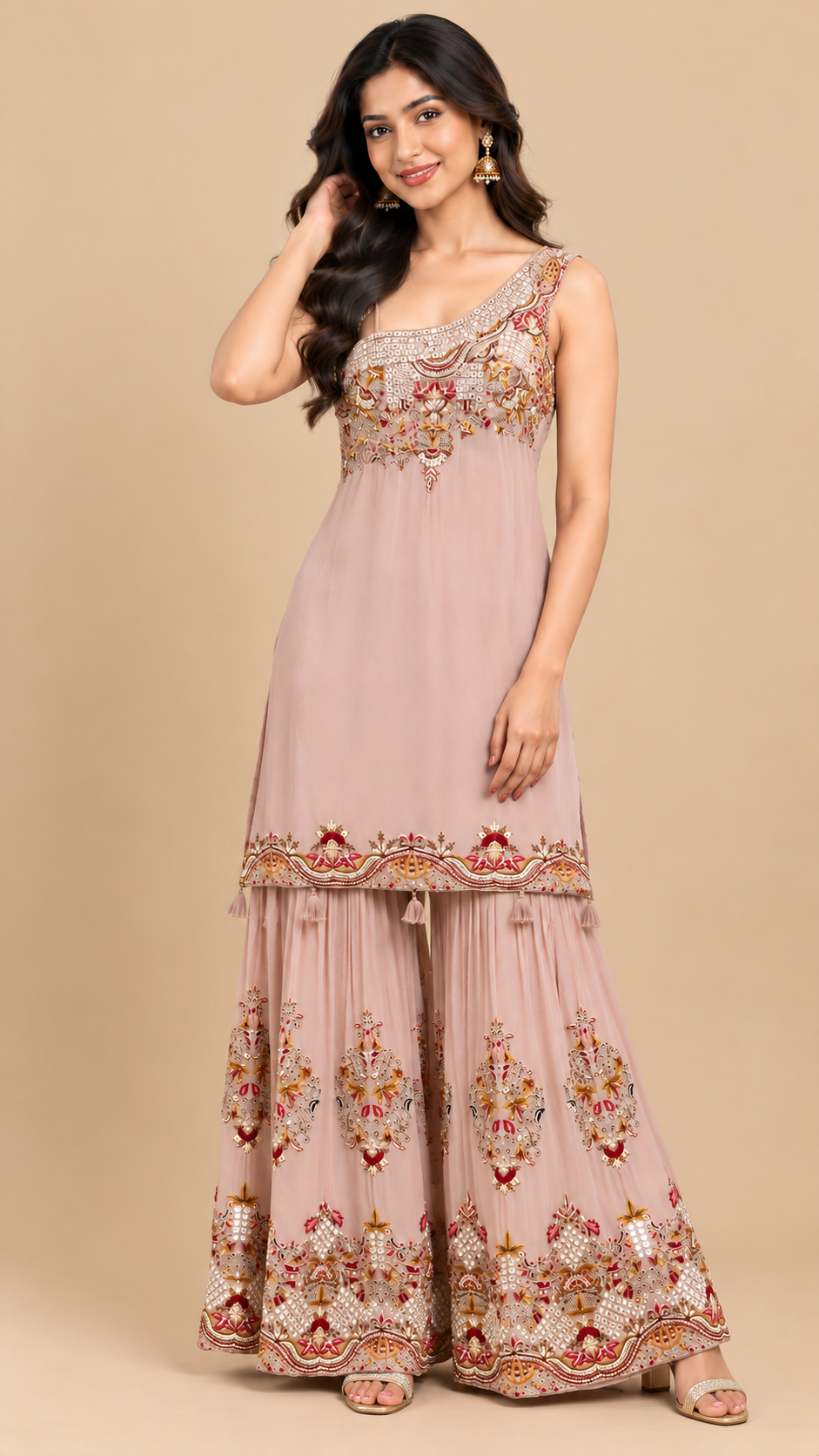 Blush Pink Embroidered Georgette Sharara Set