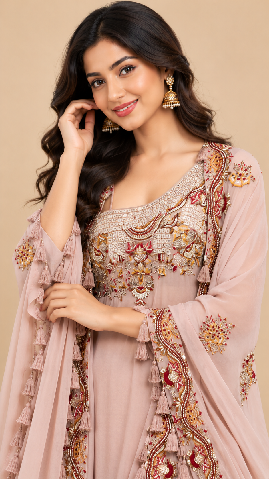 Blush Pink Embroidered Georgette Sharara Set