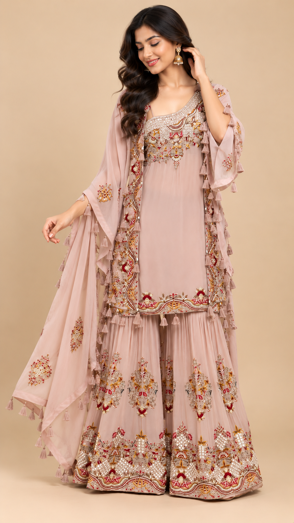 Blush Pink Embroidered Georgette Sharara Set