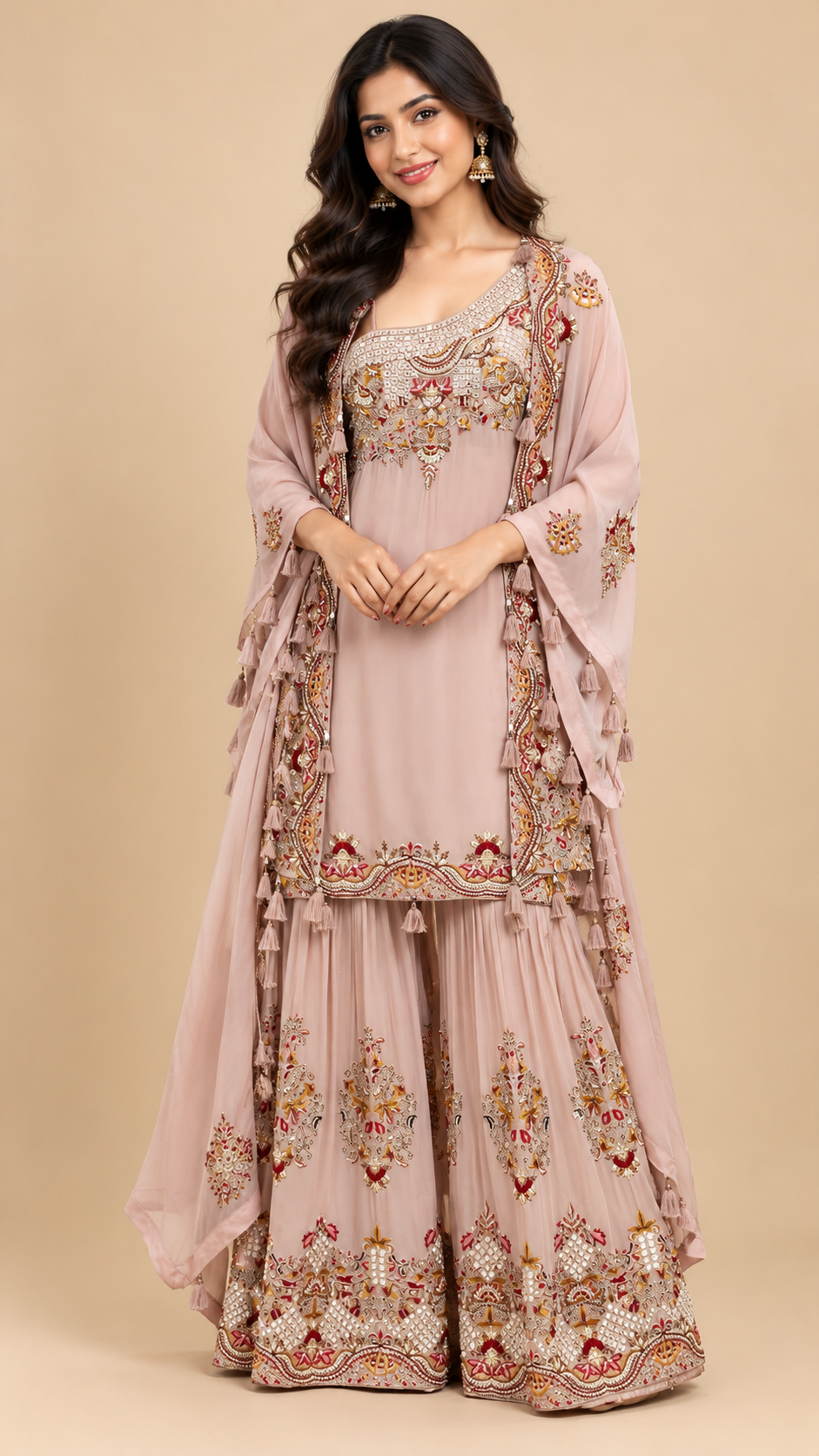 Blush Pink Embroidered Georgette Sharara Set