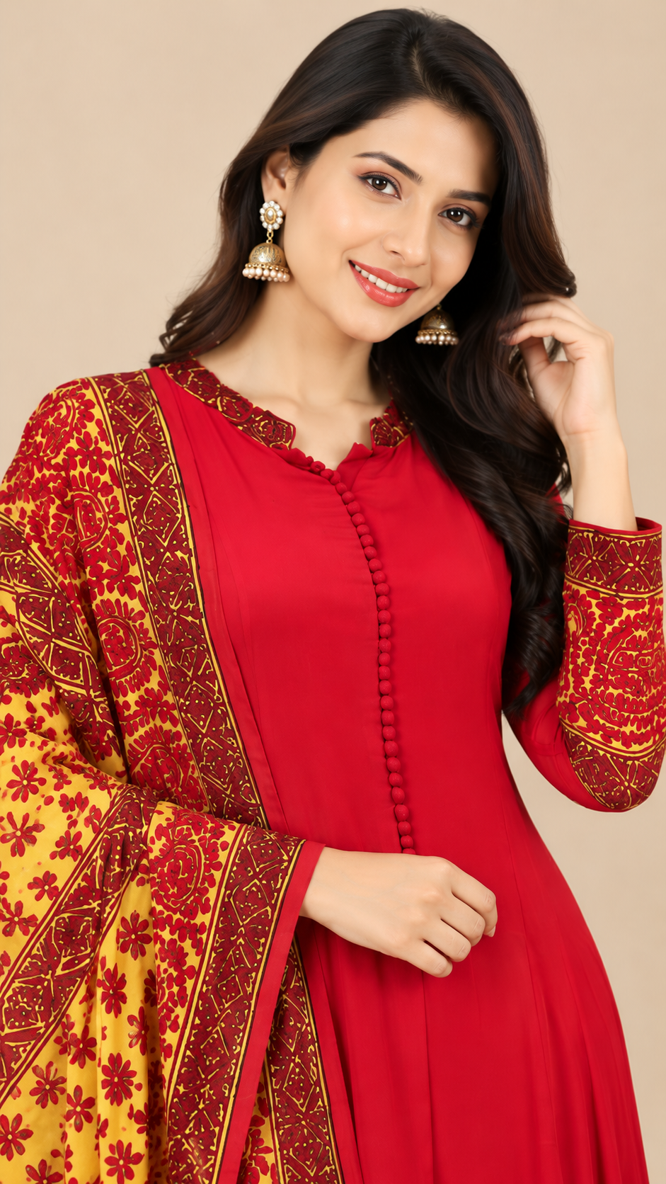 Elegant Red Silk Georgette Anarkali Dress with Embroidered Dupatta