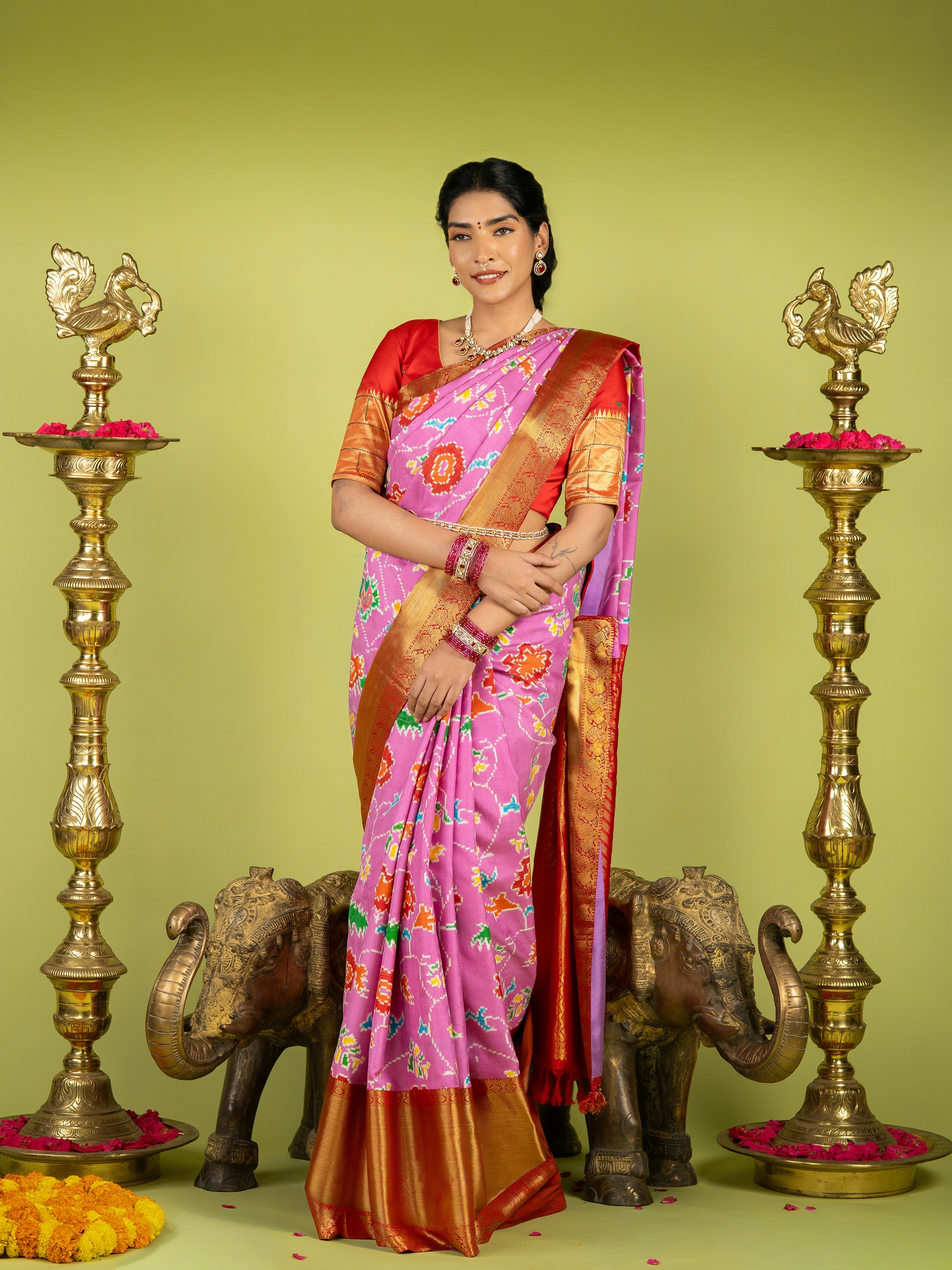 Exquisite Magenta Fusion Patan Patola Saree with Kanjeevaram Border