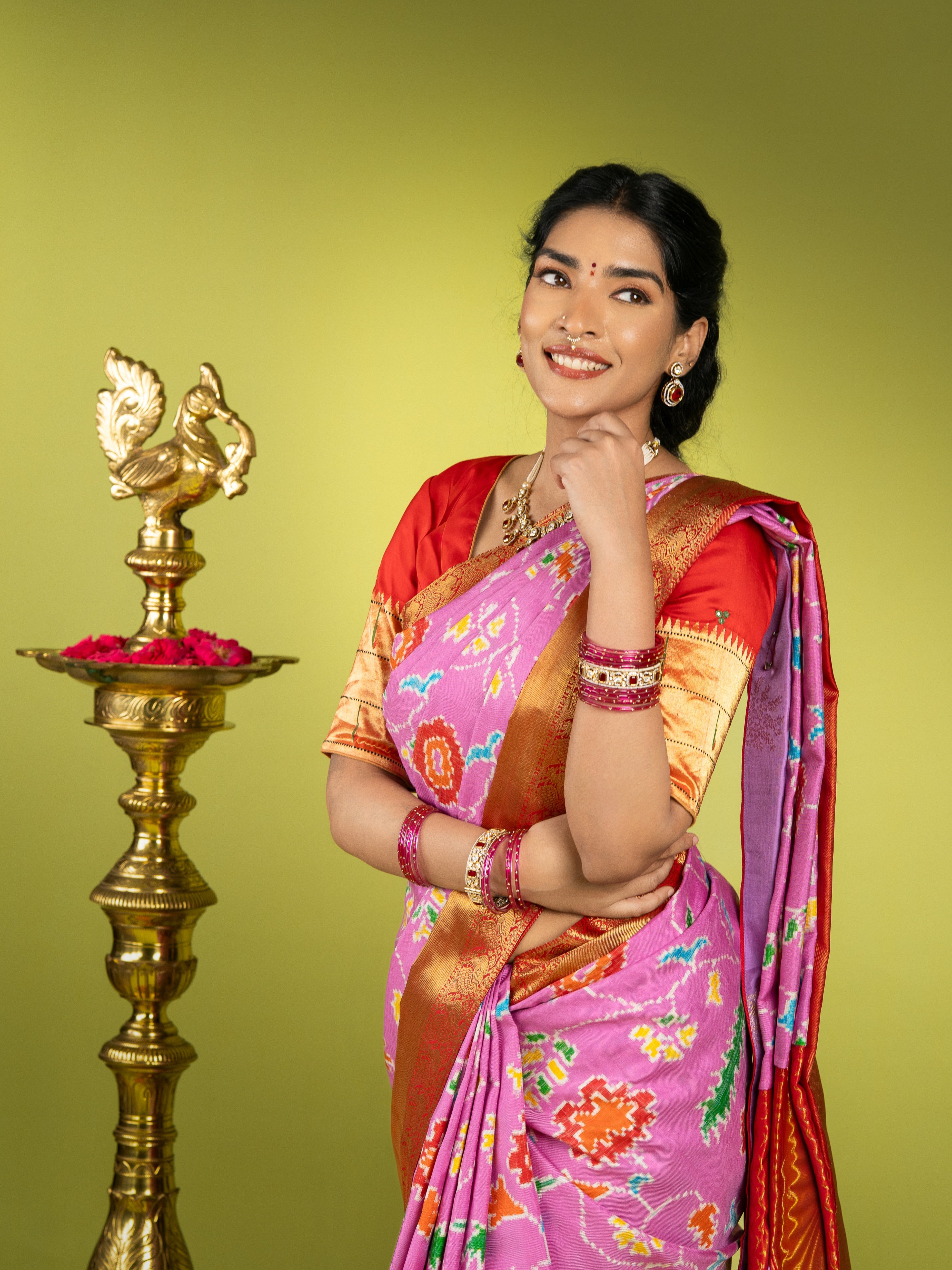 Exquisite Magenta Fusion Patan Patola Saree with Kanjeevaram Border