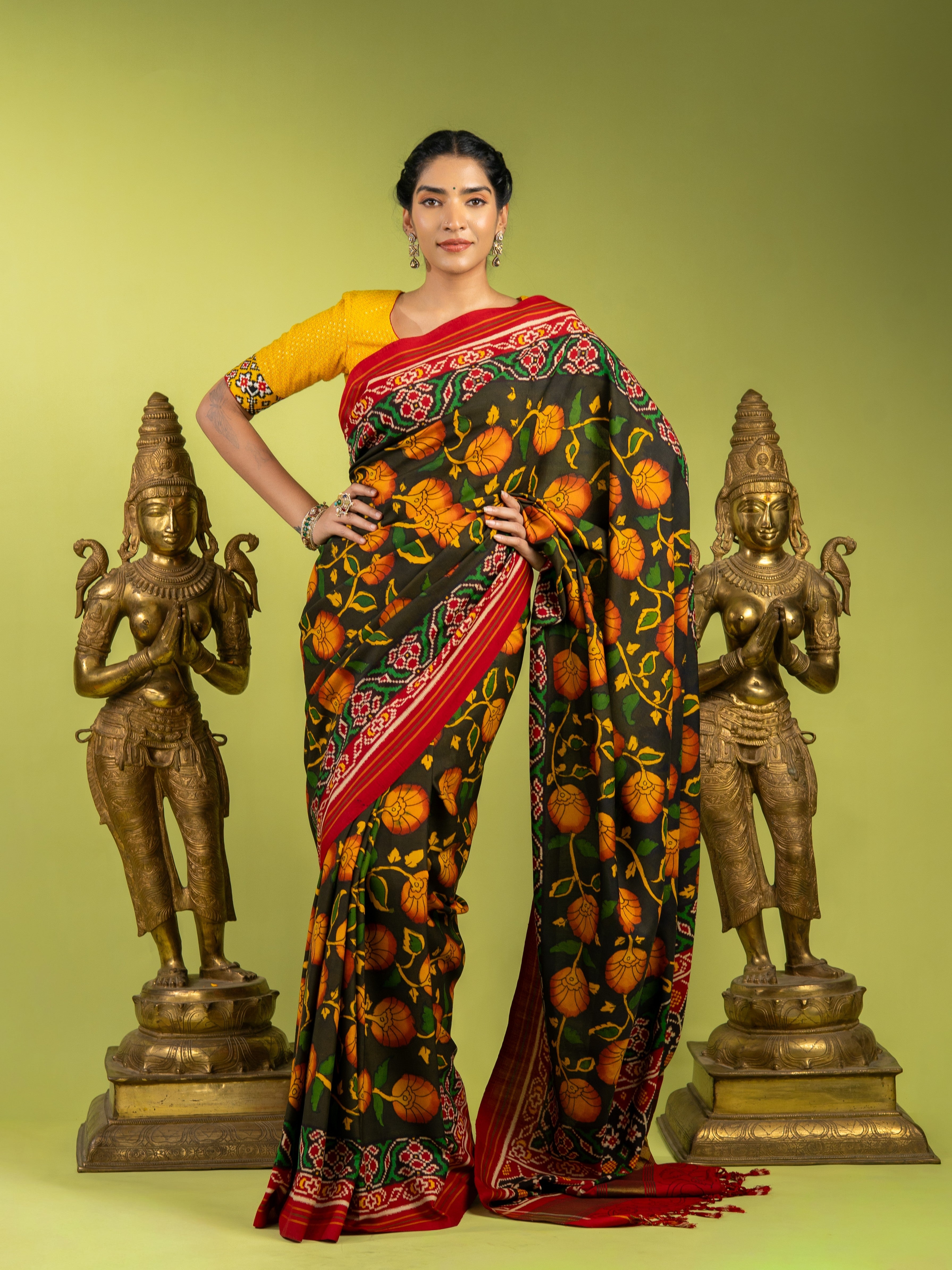 Exclusive Handwoven Patan Patola & Pen Kalamkari Saree