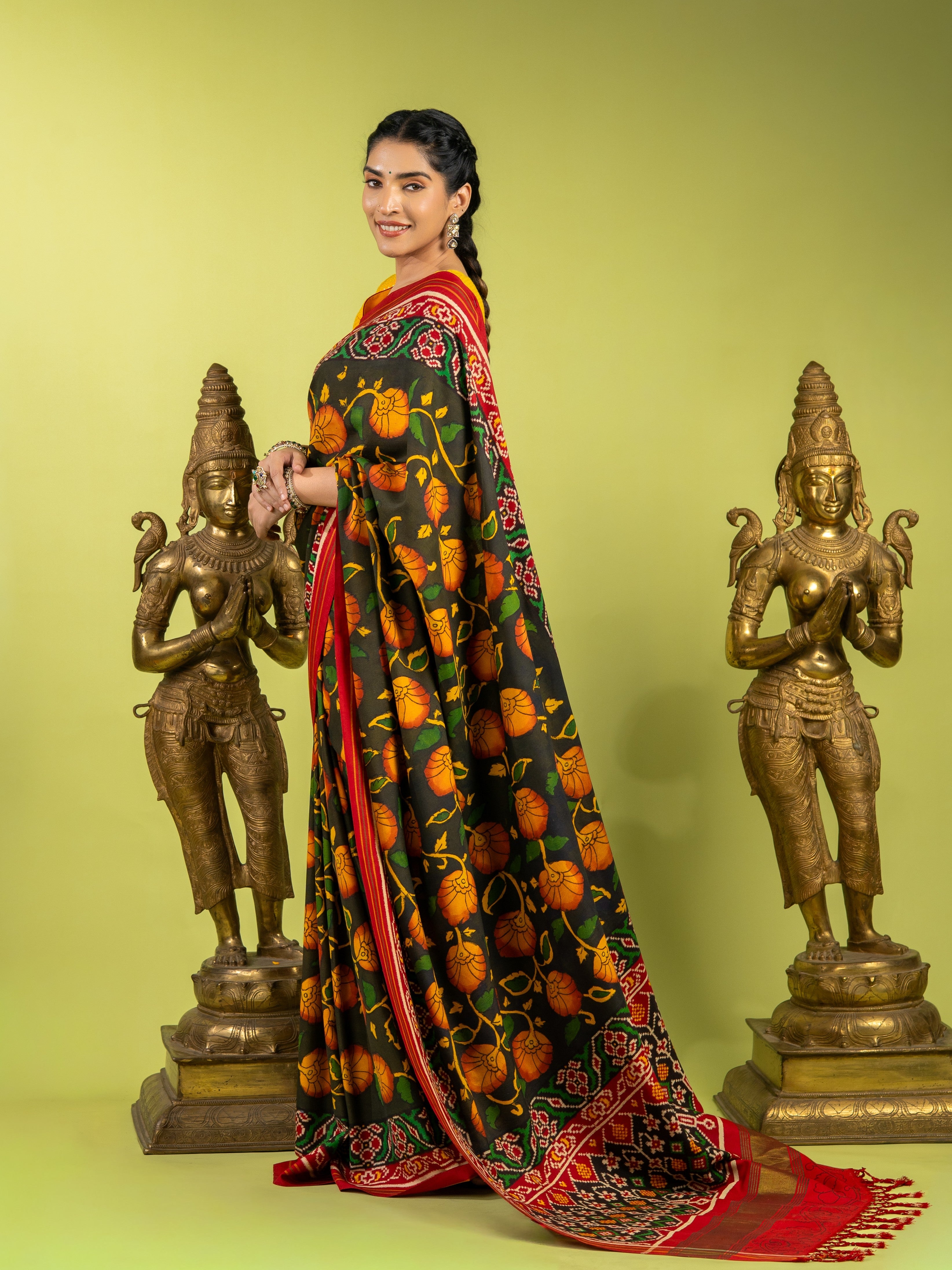 Exclusive Handwoven Patan Patola & Pen Kalamkari Saree