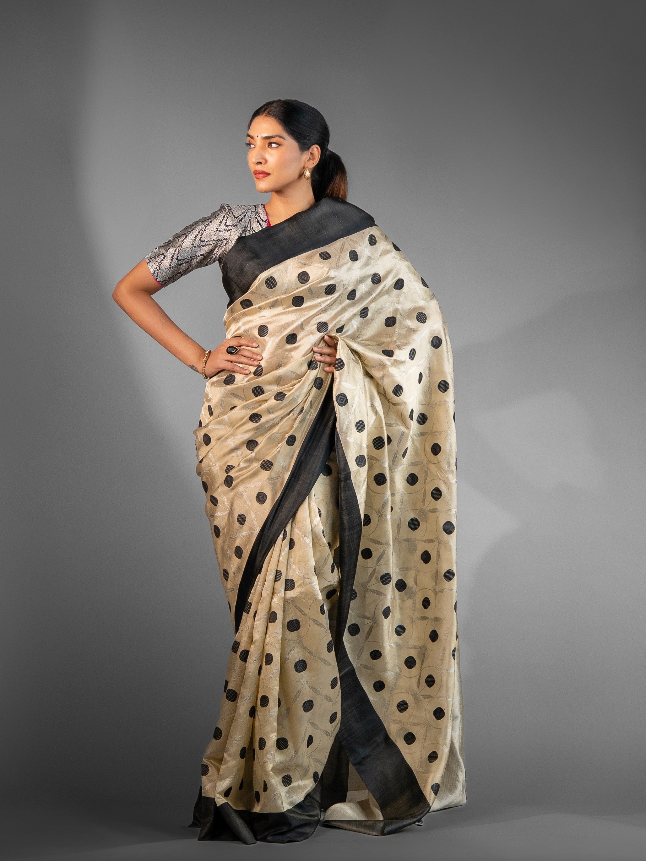 Monochrome Elegance: Premium Cream & Black Chanderi Silk Saree