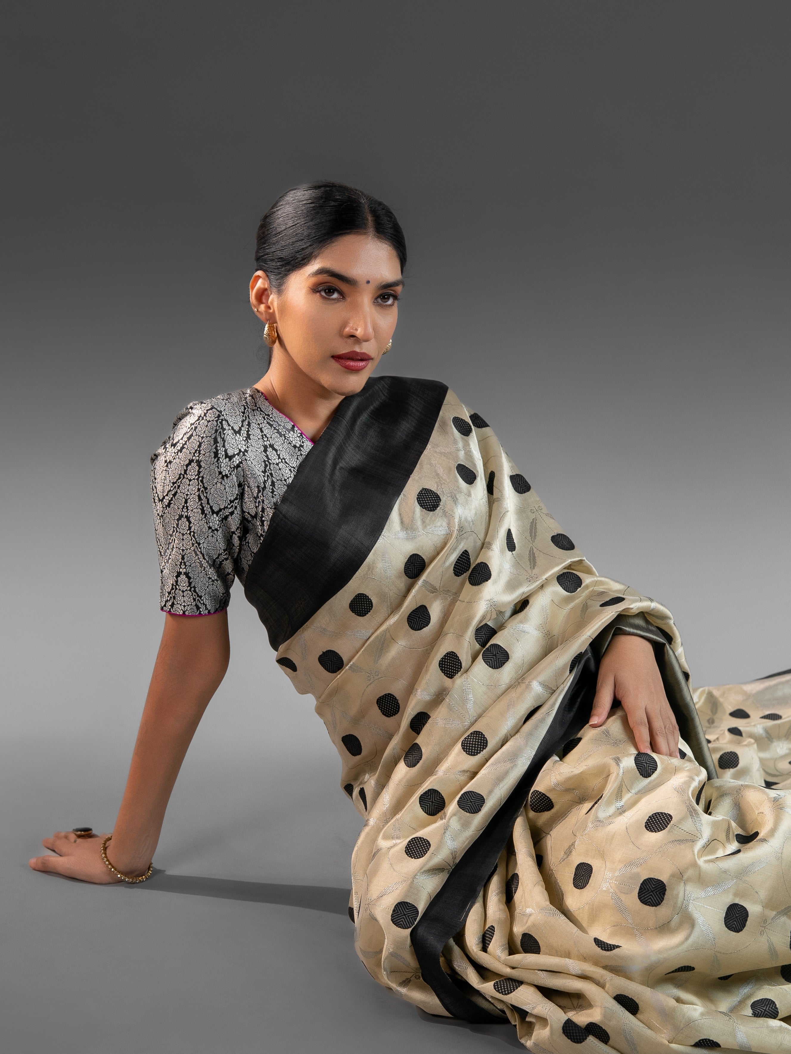 Monochrome Elegance: Premium Cream & Black Chanderi Silk Saree