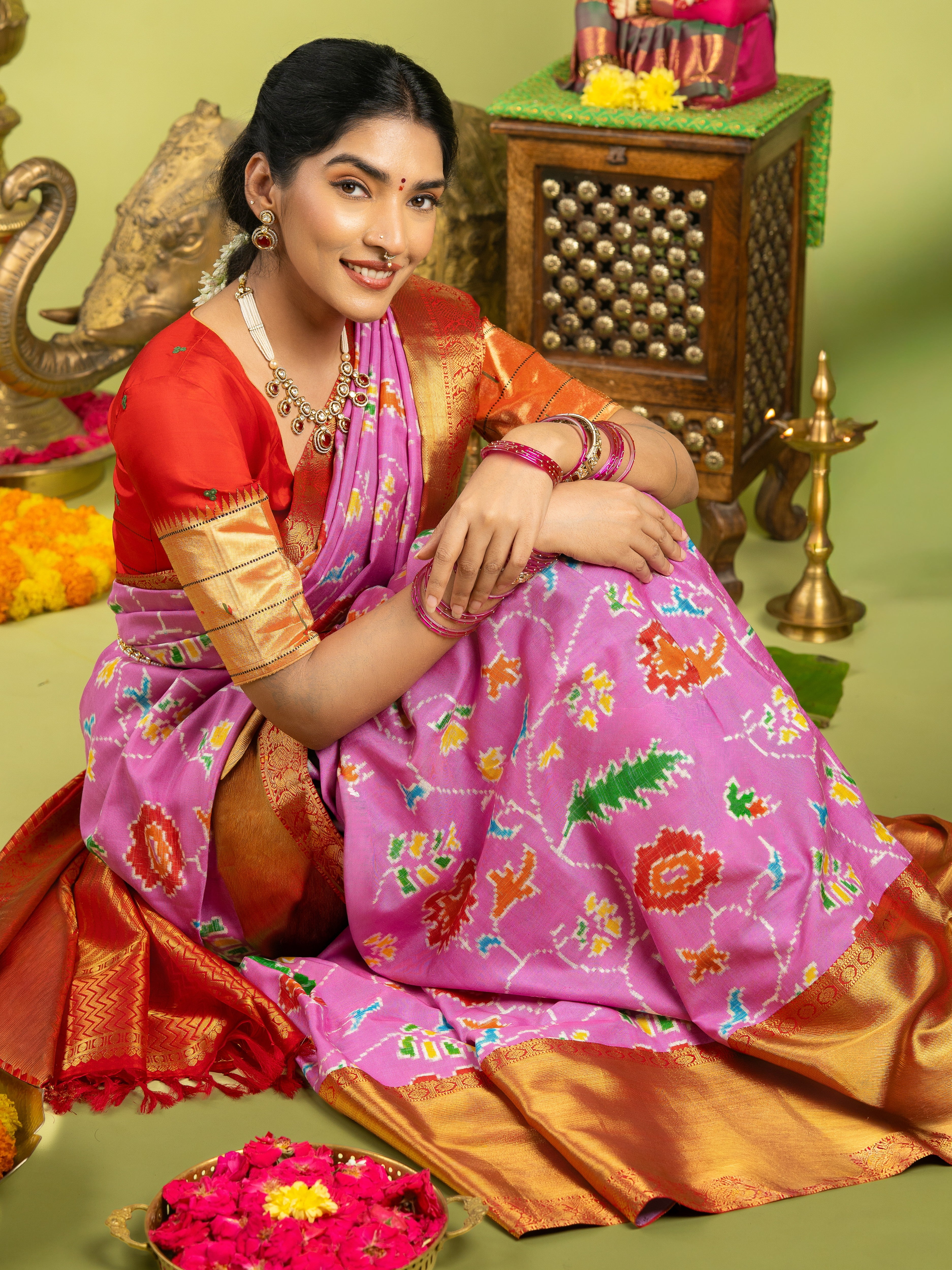 Exquisite Magenta Fusion Patan Patola Saree with Kanjeevaram Border