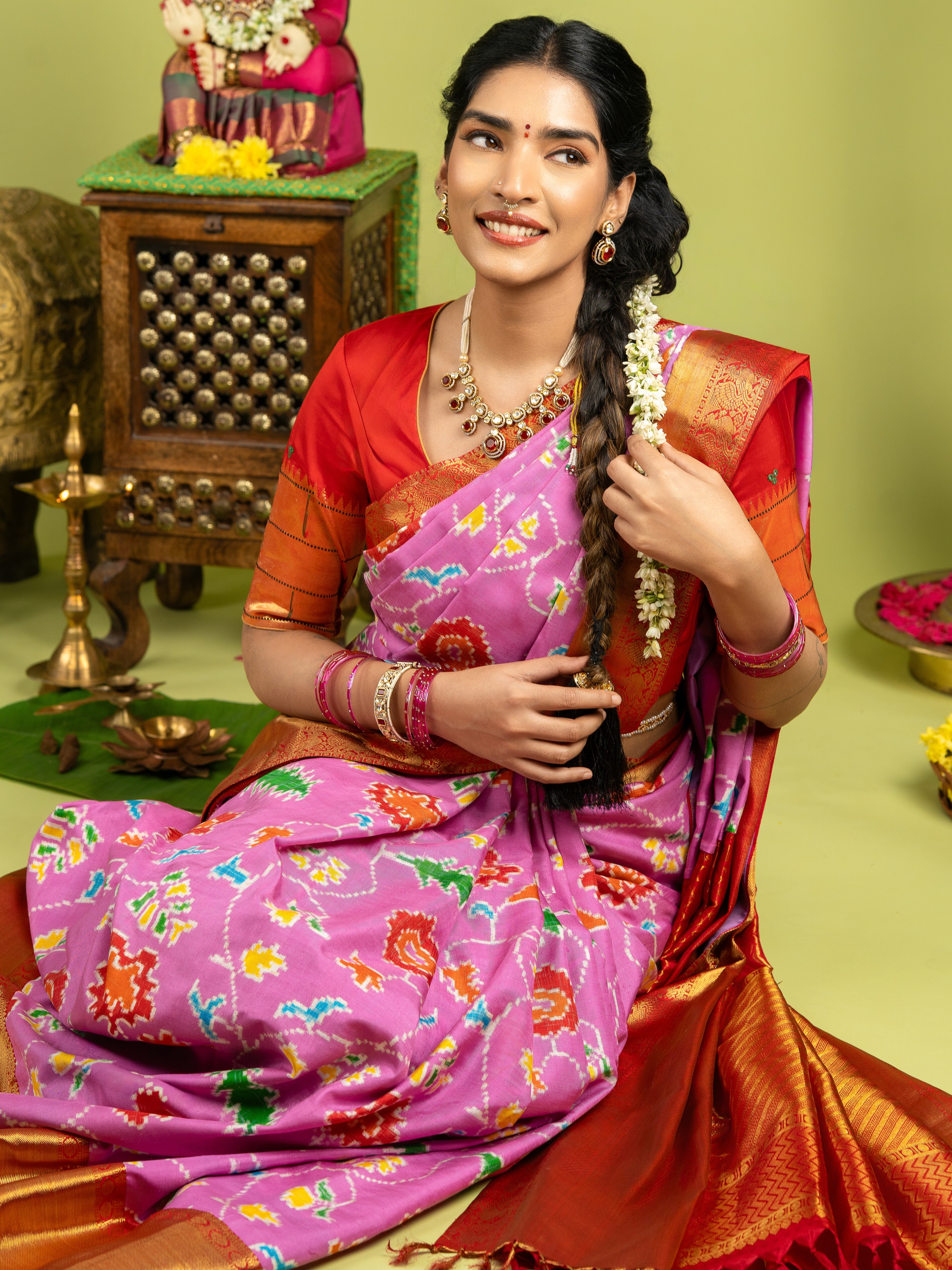 Exquisite Magenta Fusion Patan Patola Saree with Kanjeevaram Border