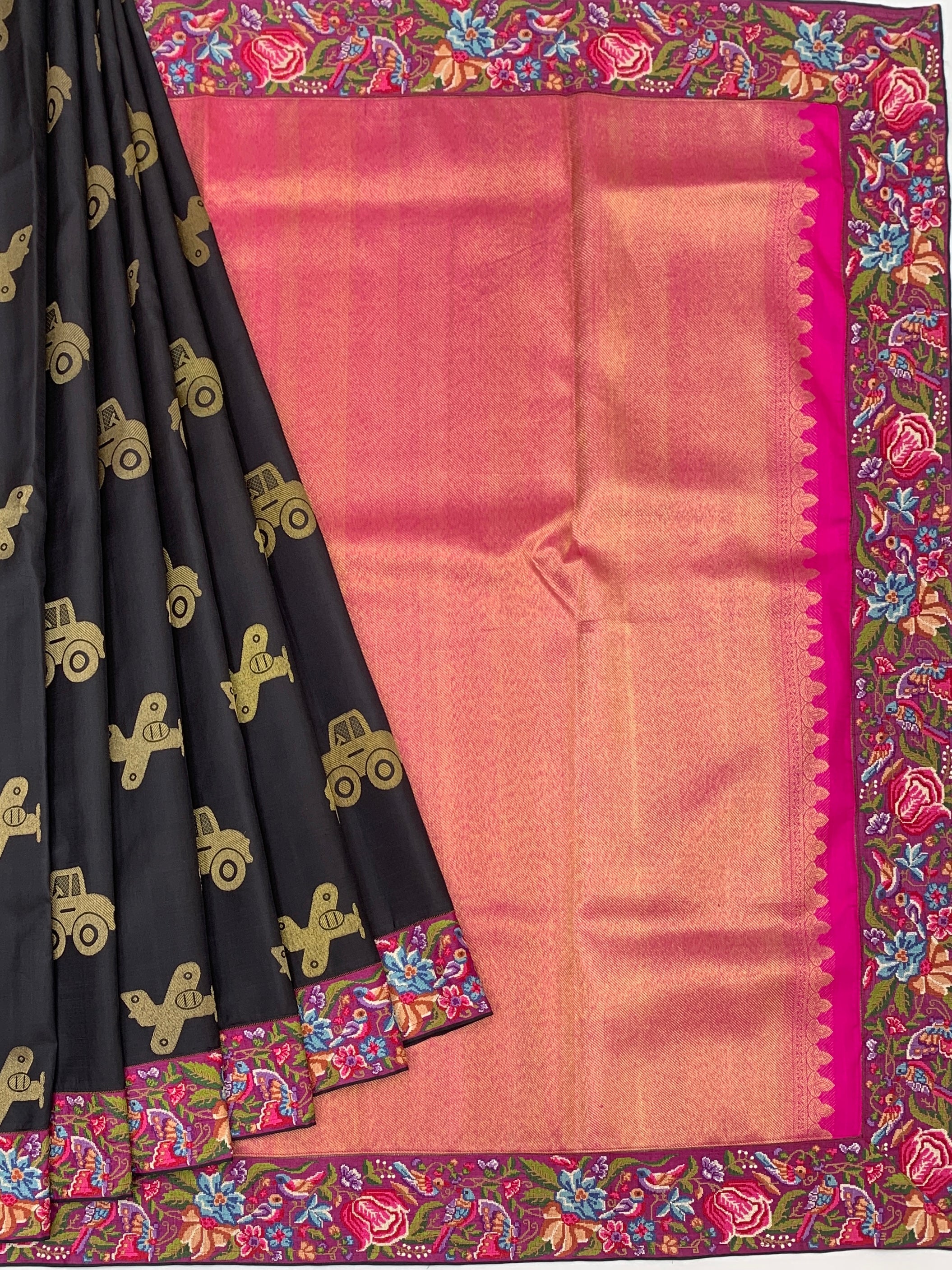 Fusion Kanjeevaram Silk Saree with Embroidered Border