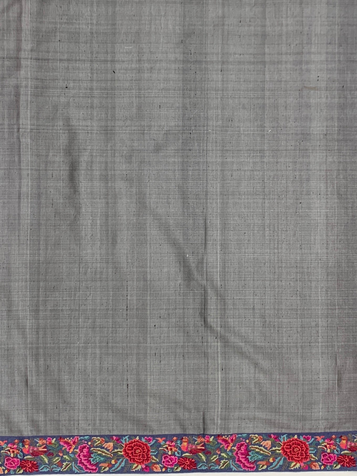 Periwinkle Blue Fusion Patola Silk Saree with Floral Petite Point Embroidery Border