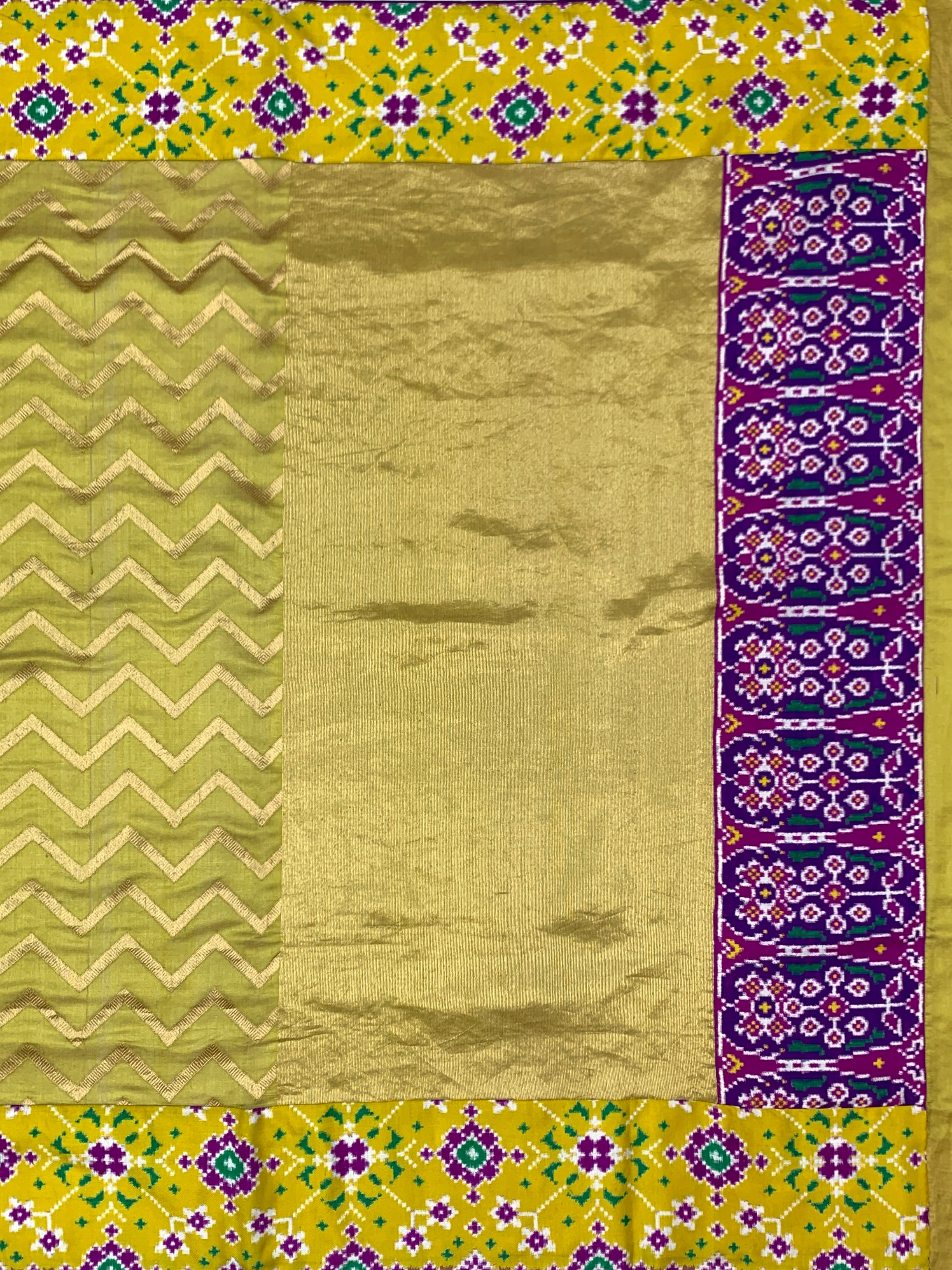Olive Green Chanderi Silk Saree with Chevron Zari & Patan Patola Border