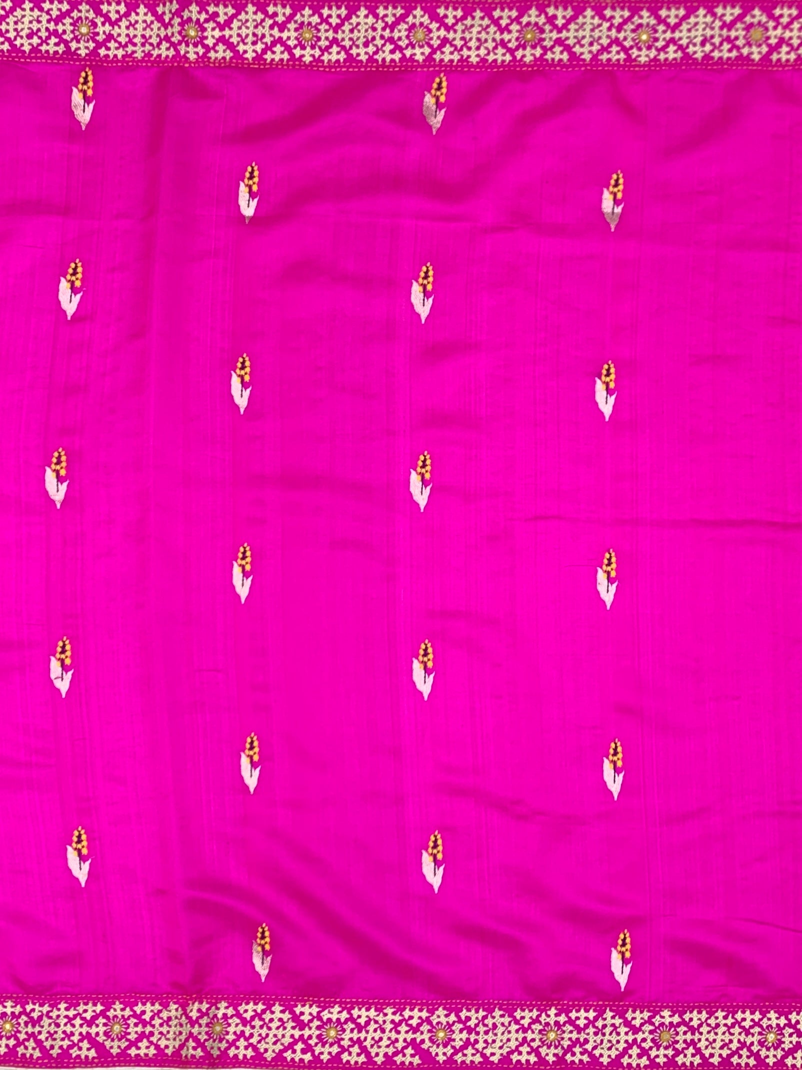 Rani Pink Fusion Chanderi Silk Saree with Kutch Work Border