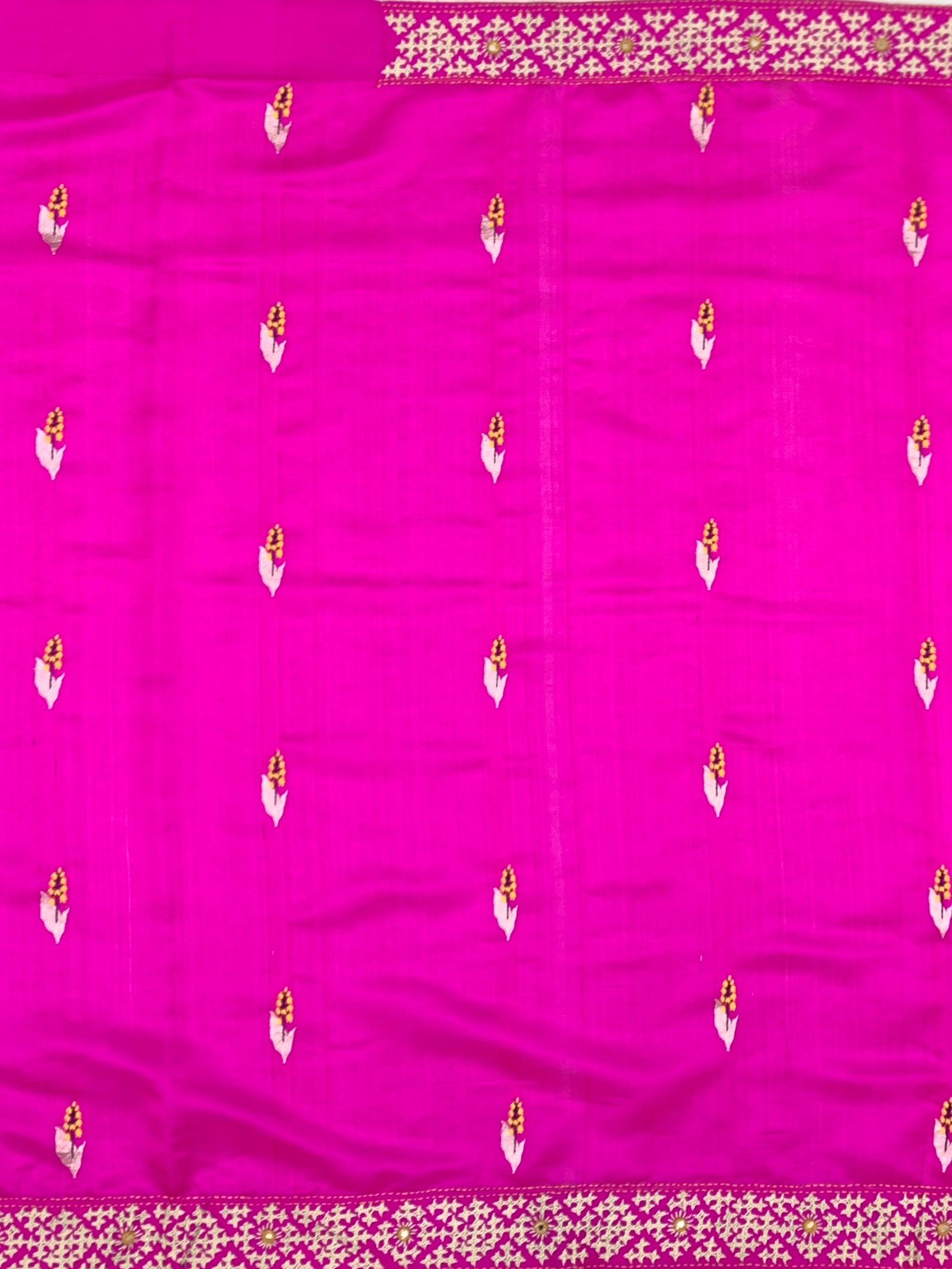 Rani Pink Fusion Chanderi Silk Saree with Kutch Work Border