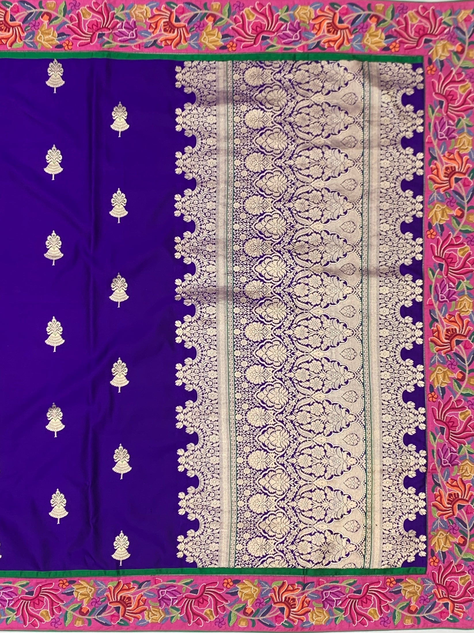 Royal Indigo Fusion Banarasi Mashru Silk Saree with Petite Point Embroidery
