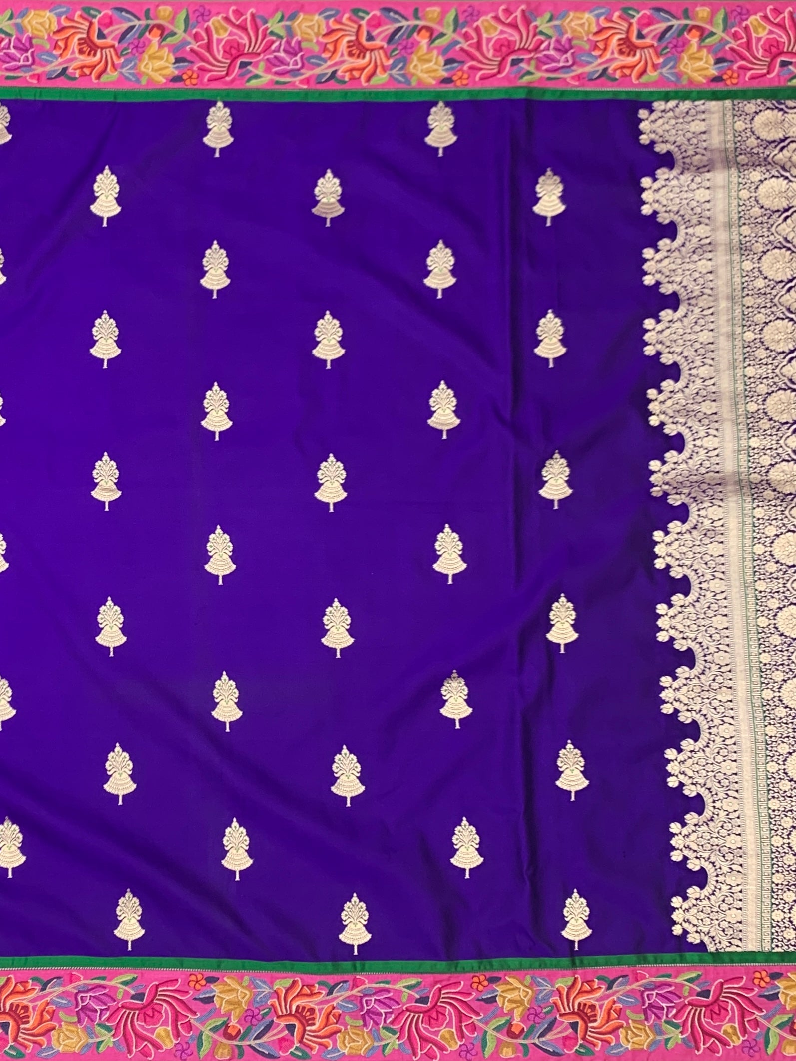 Royal Indigo Fusion Banarasi Mashru Silk Saree with Petite Point Embroidery