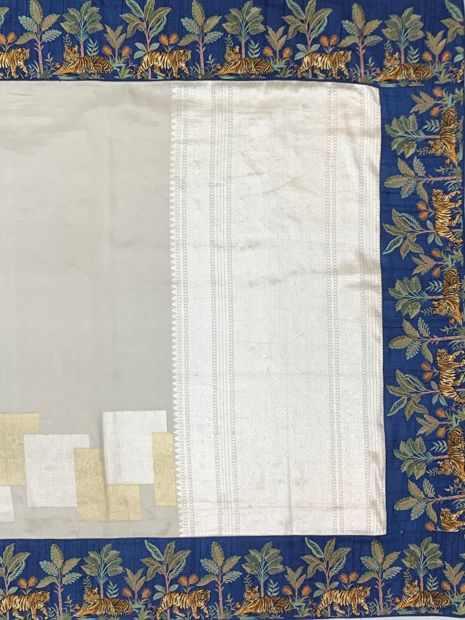 Majestic Wilderness: Fusion Tissue Banarasi Saree with Embroidered Border