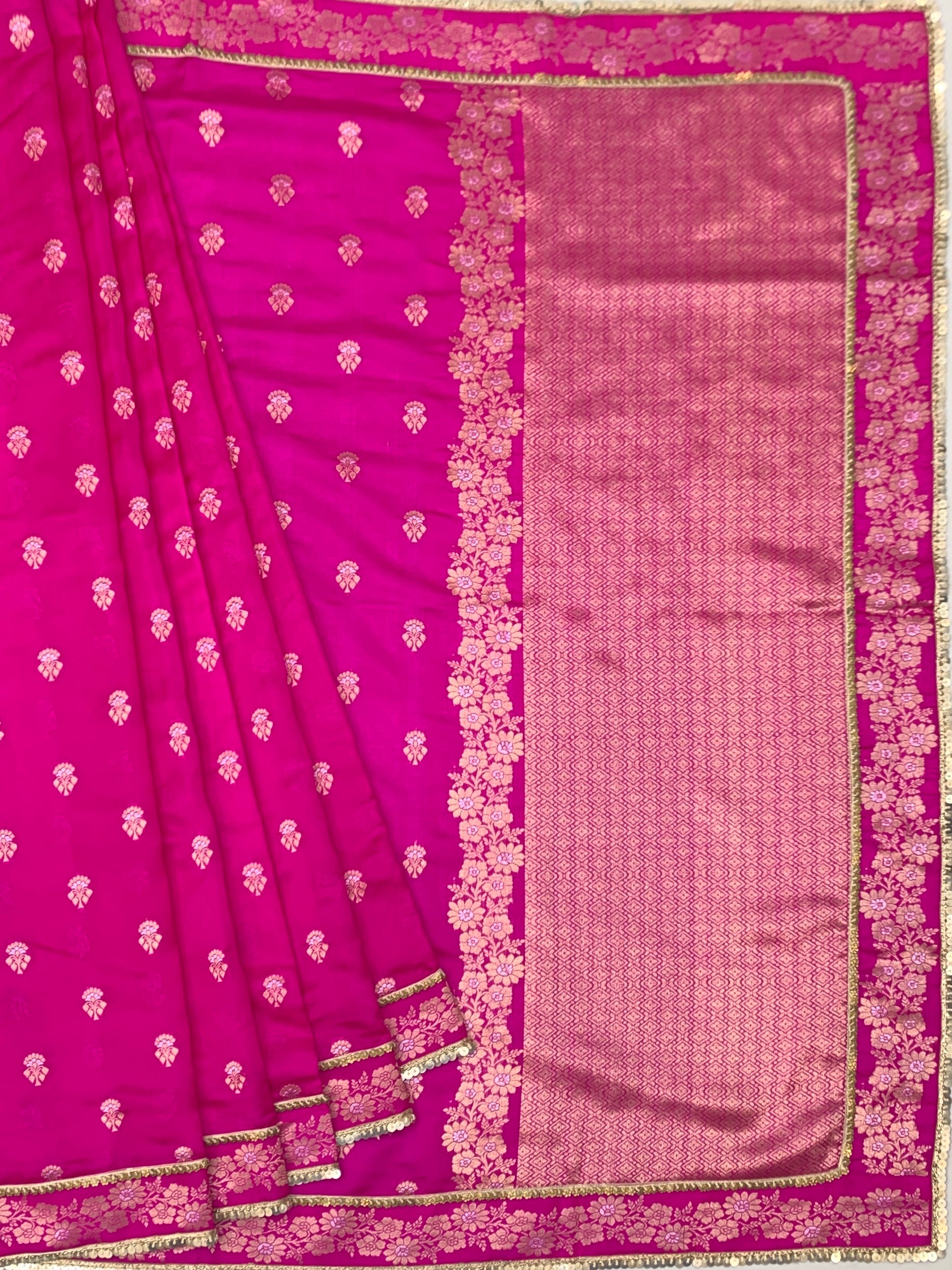 Vibrant Rani Pink Fusion Chanderi Silk Saree with Sequin Border