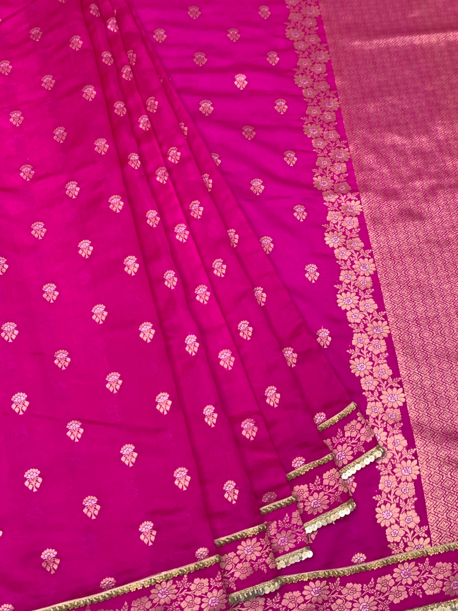 Vibrant Rani Pink Fusion Chanderi Silk Saree with Sequin Border