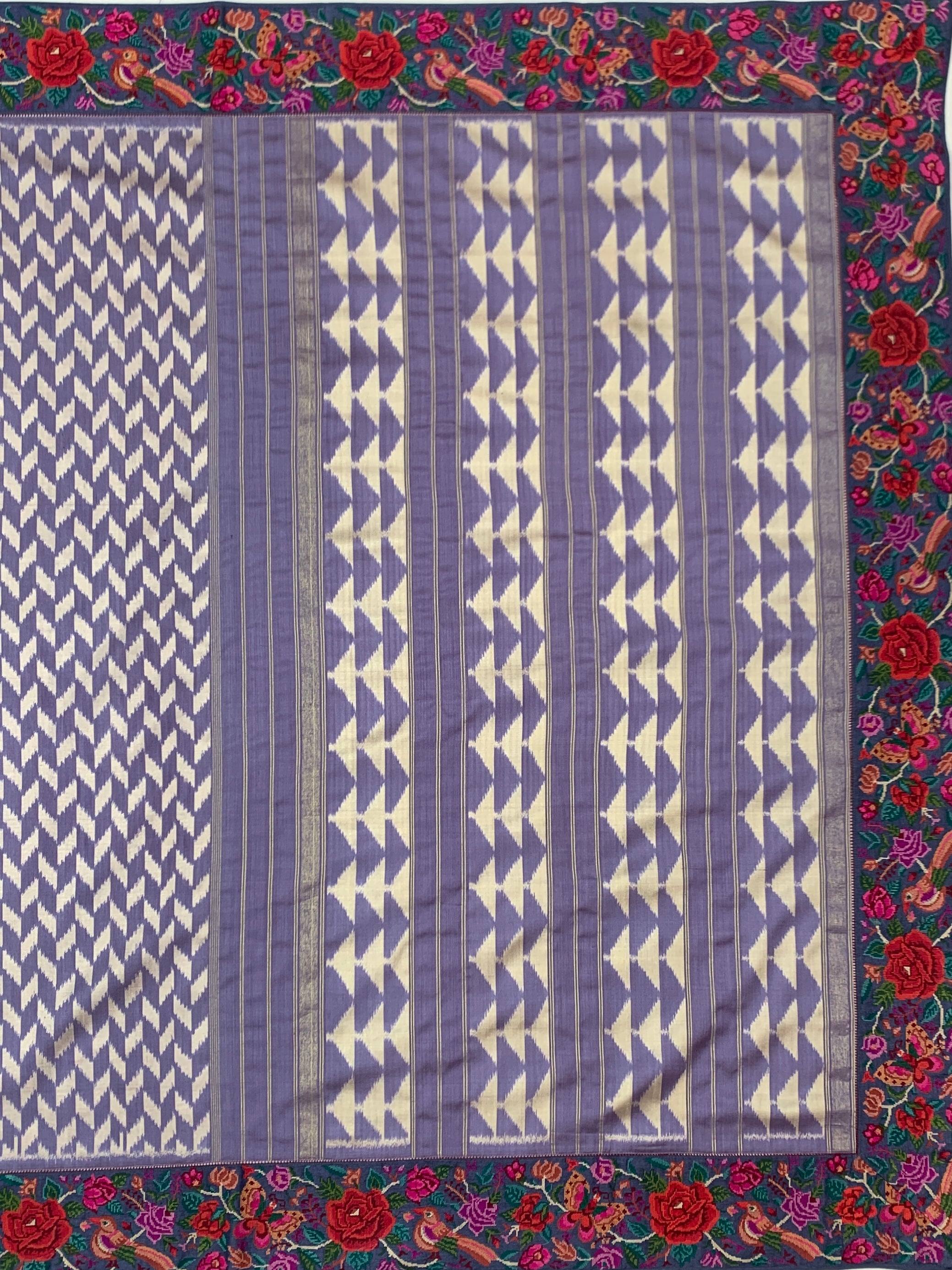 Lavender Fusion Ikat Saree with Petite Point Embroidered Border