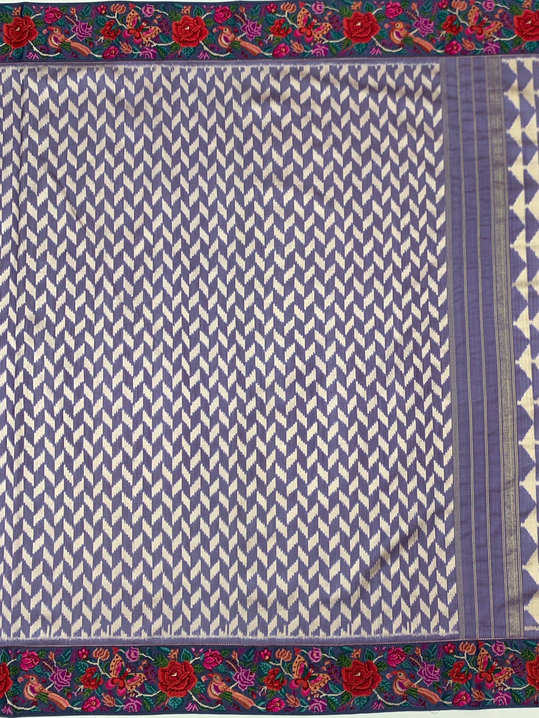 Lavender Fusion Ikat Saree with Petite Point Embroidered Border