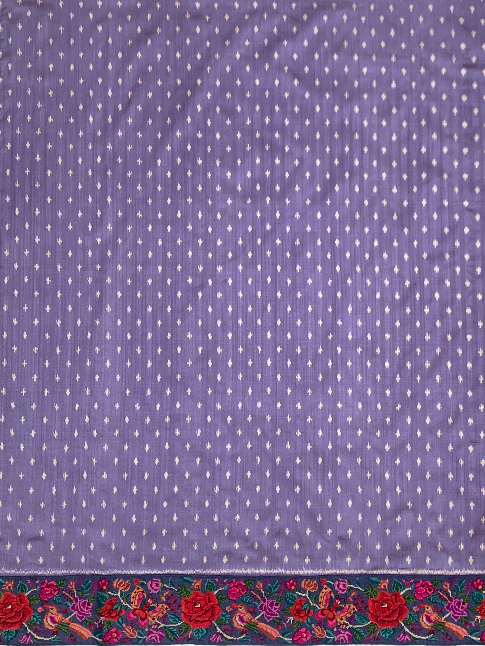 Lavender Fusion Ikat Saree with Petite Point Embroidered Border
