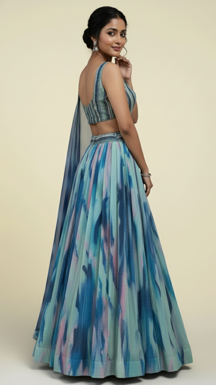 Georgette Lehenga In Multi-Colour