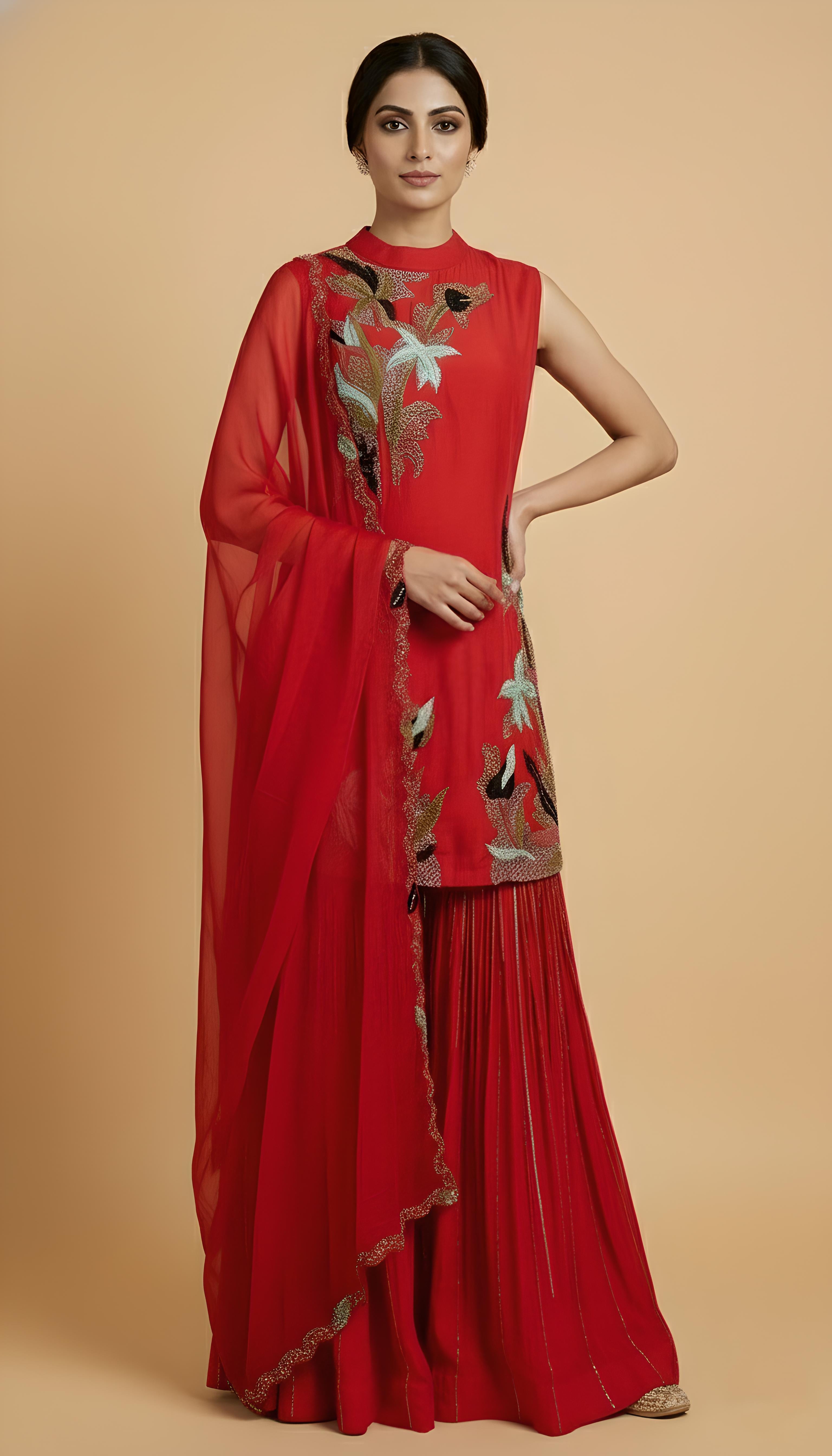 Sharara Dress Red In Colour