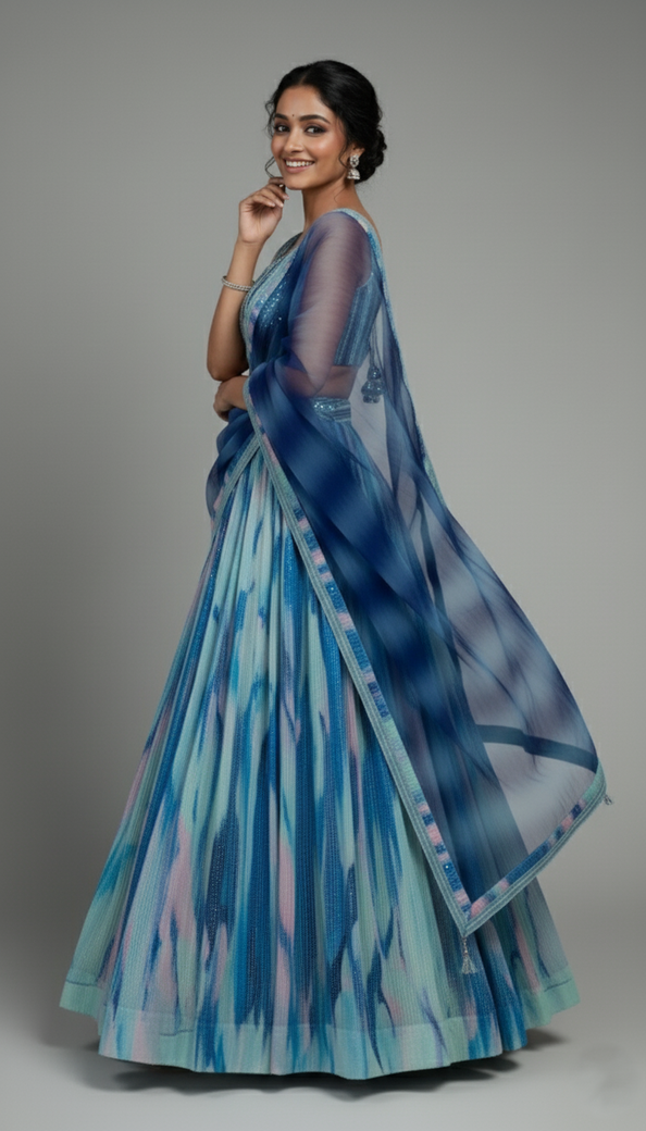 Georgette Lehenga In Multi-Colour