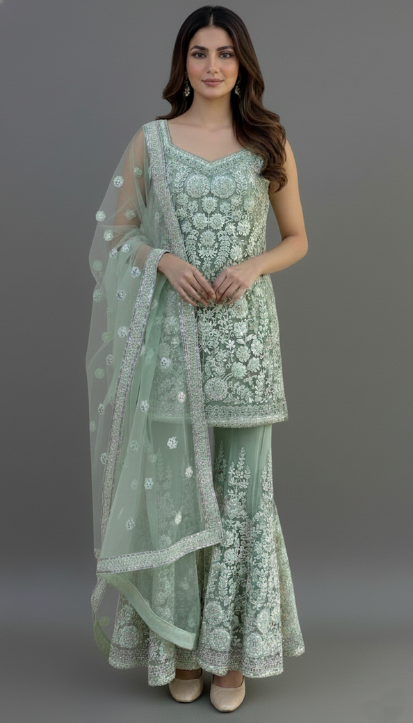 Sharara Dress Light-Green In Colour
