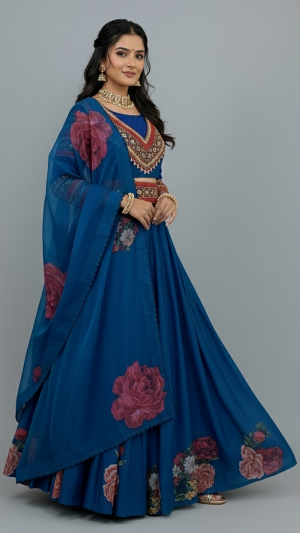 Floral Blue Lehenga