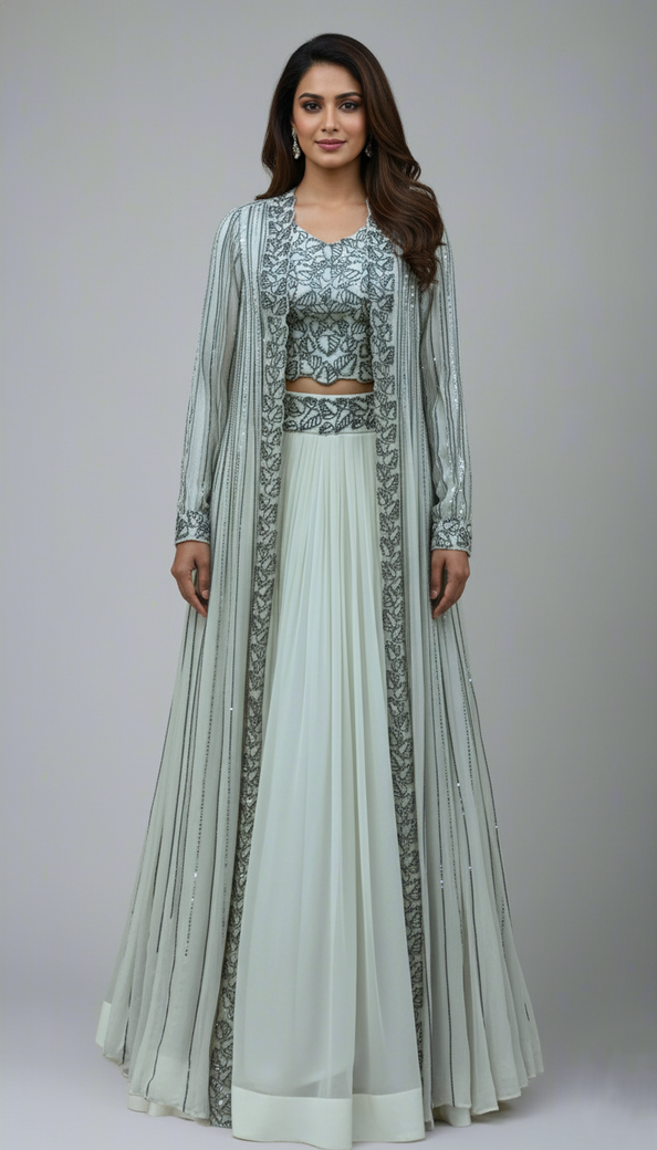 Georgette Lehenga White In Colour