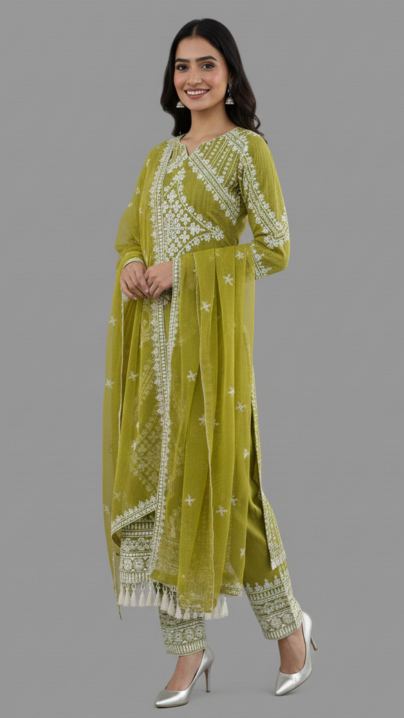 Mehendi-Green Straight Suit Set