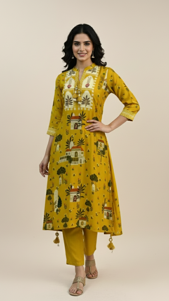 Mustard yellow A-line kurta Co-Ord Set